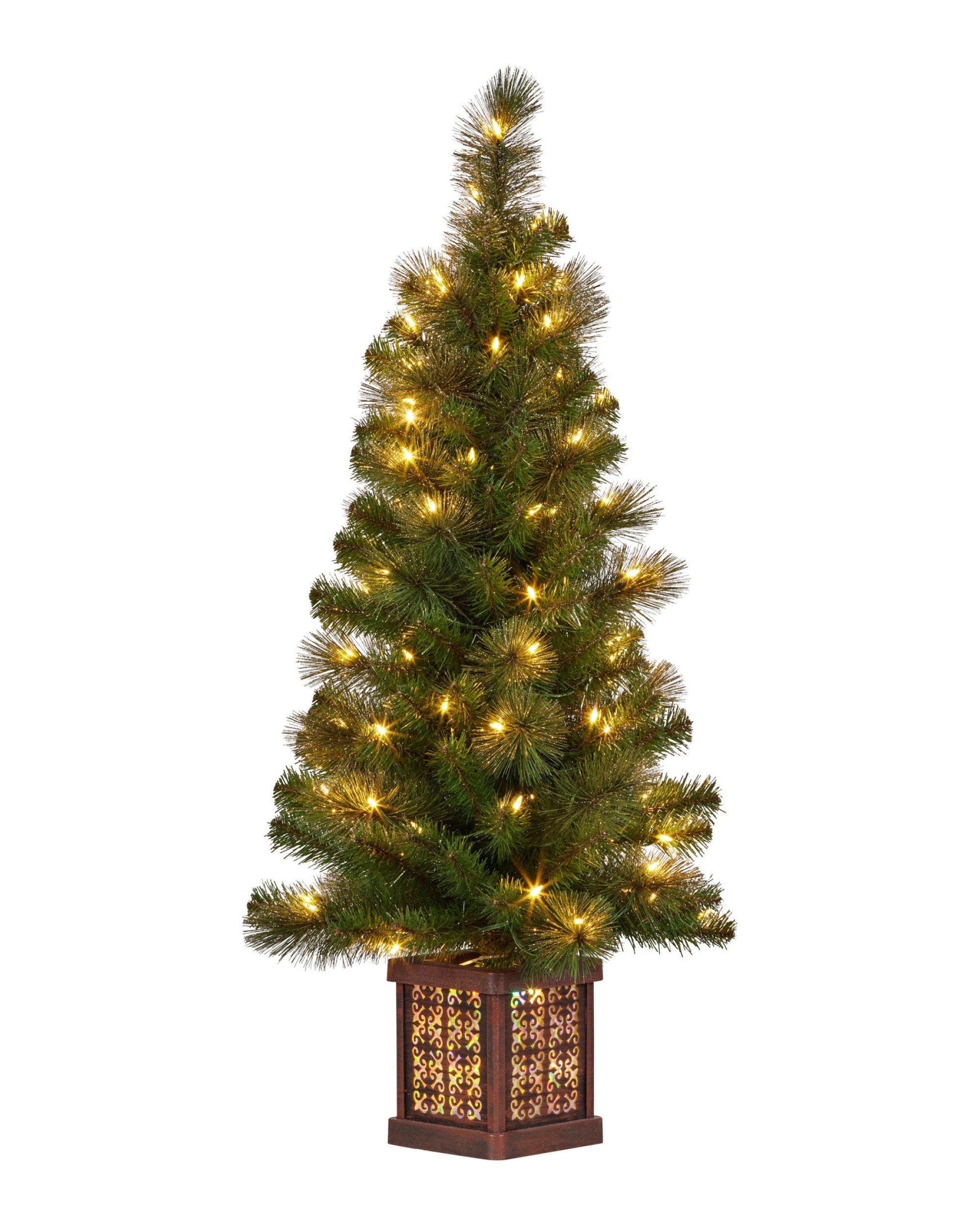 4 Christabelle 4ft Christmas Tree Glittery Gold Pine Foliage Led Multi Lights Xmas Decor, 4 of 7