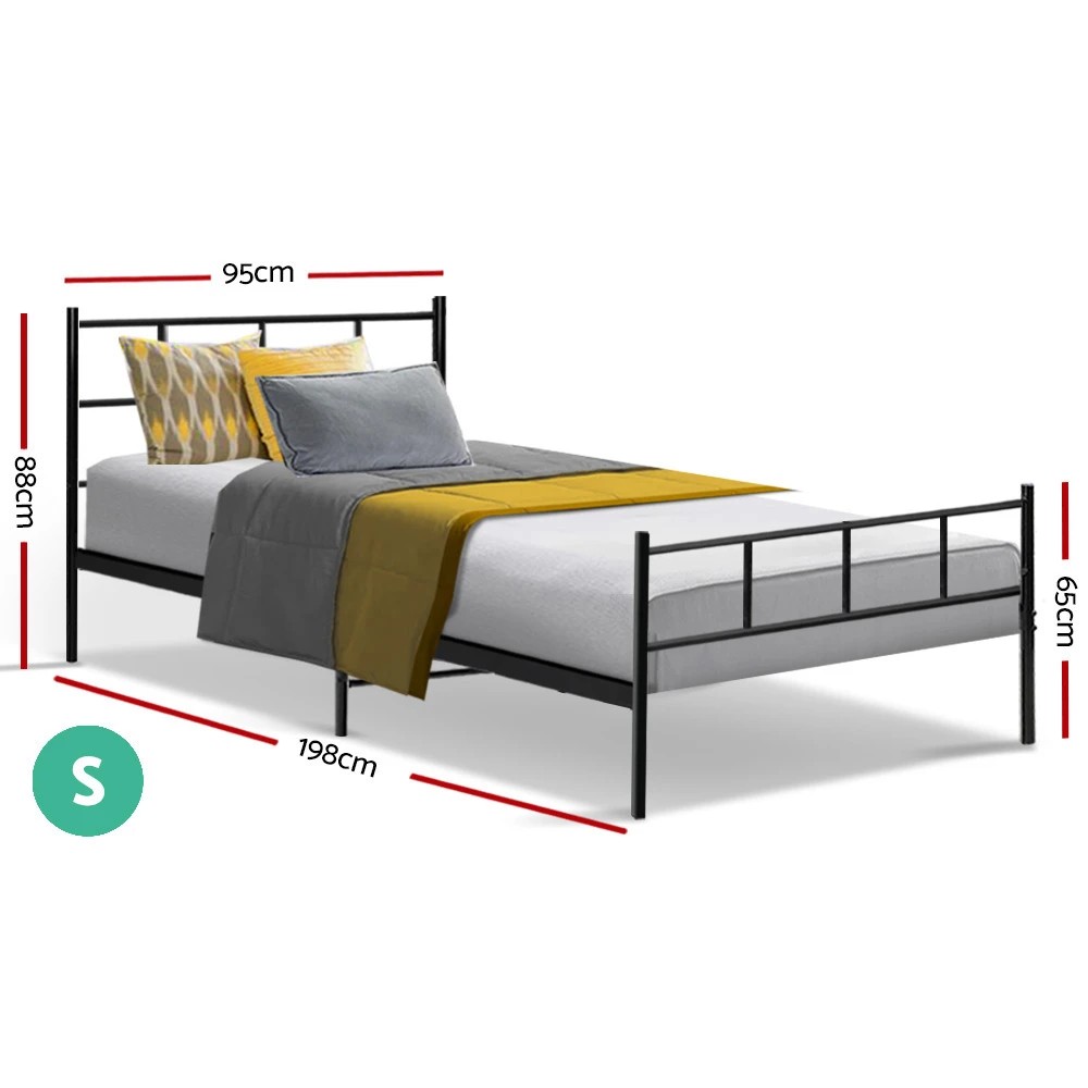 2 Artiss Bed Frame Single Metal Bed Frames SOL - Black, 2 of 8