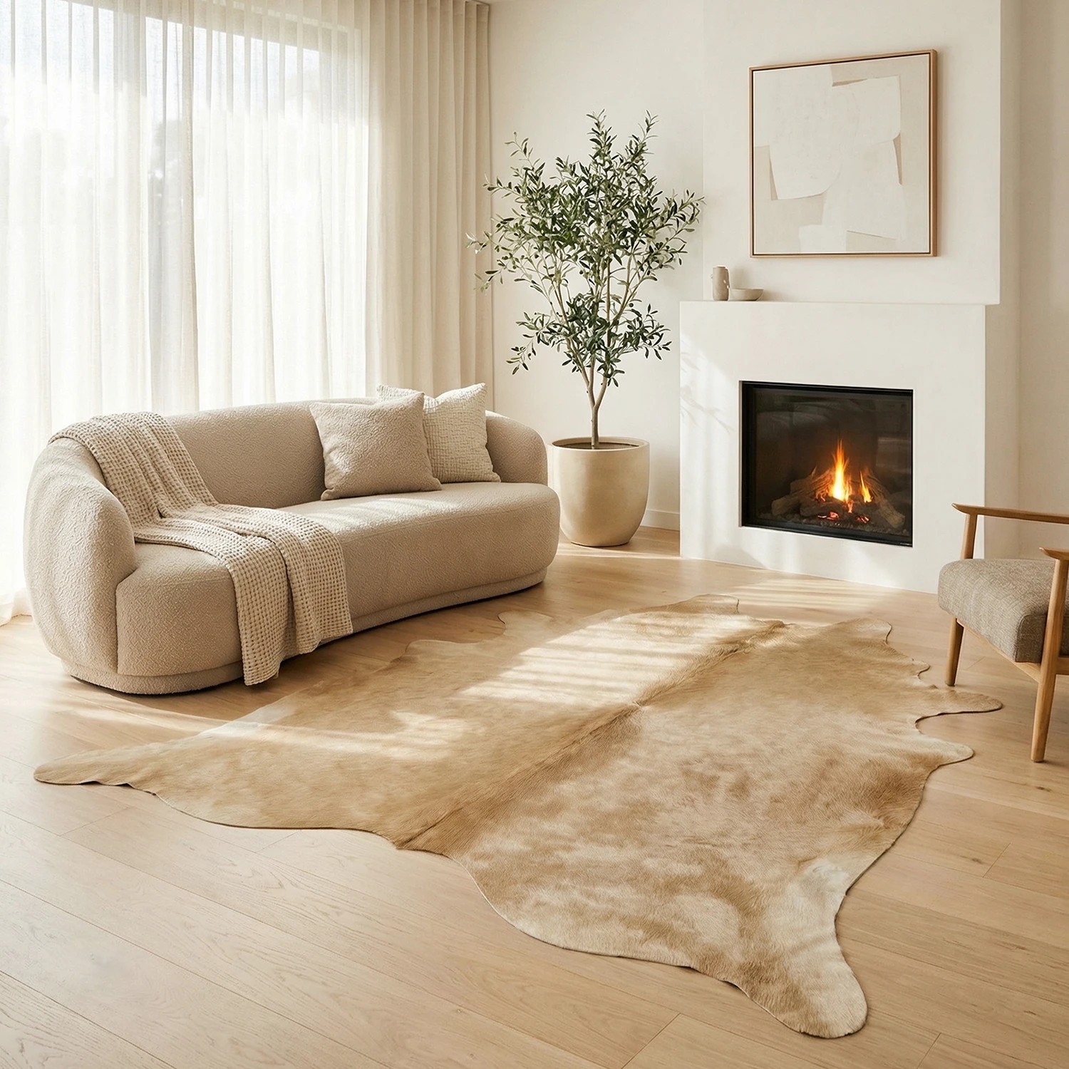 2 Common Ground Rugs Premium Brazilian Cow Hide 200x150 approxcm - Medium Floor Rug - Beige, 2 of 3