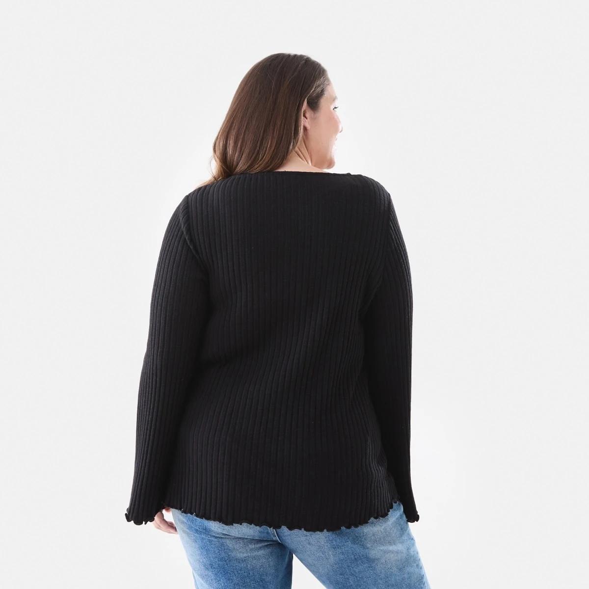 3 Curve Long Sleeve V-Neck Rib Top Black, 3 of 5