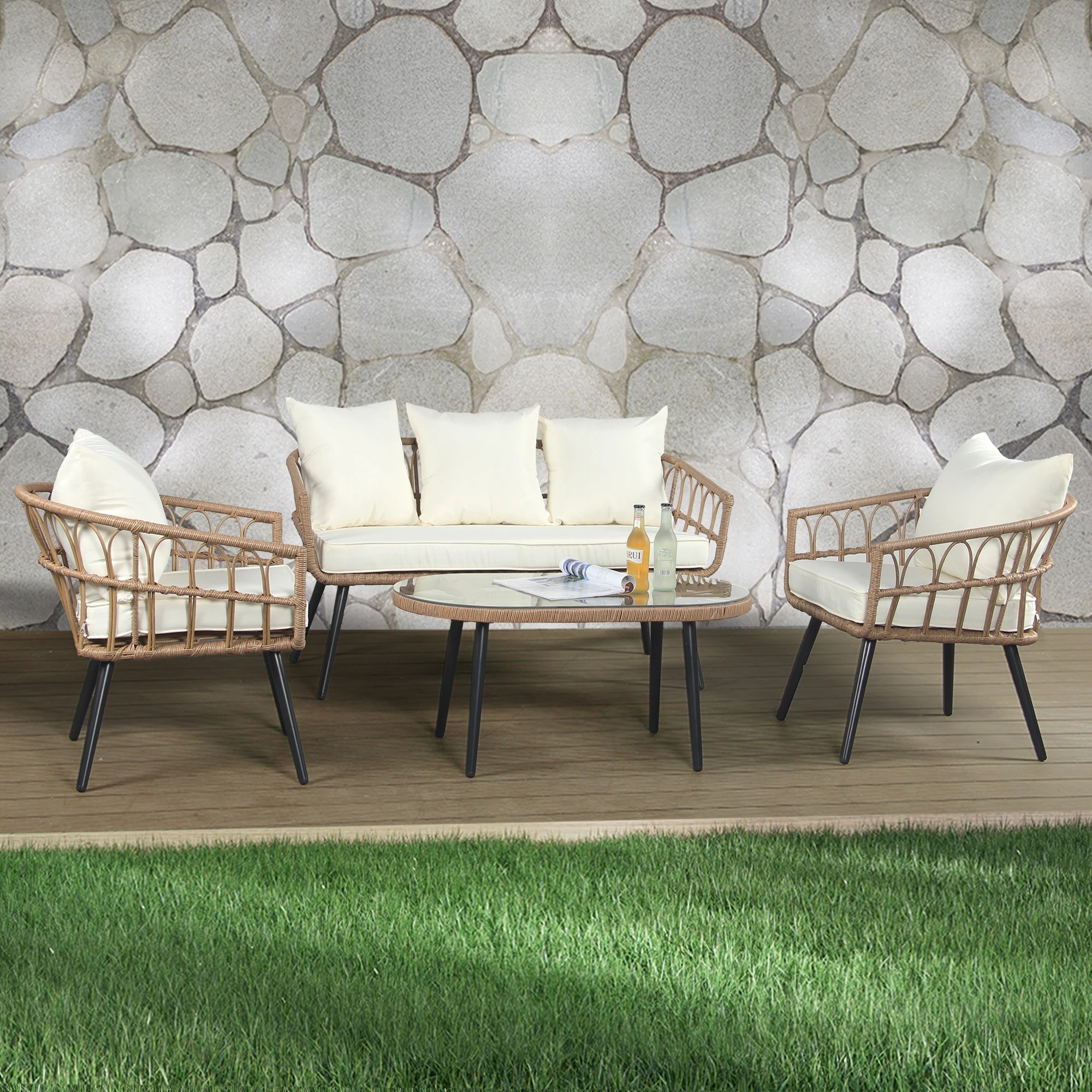 7 Levede 4Pcs Outdoor Furniture Sofa Sets Patio Table and Chairs Wicker Lounge - Grey, 7 of 8