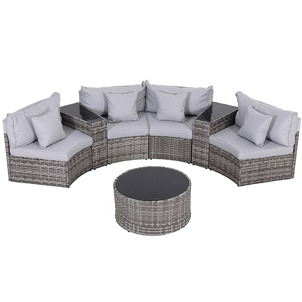 1 Gardeon 4 Seater Outdoor Sofa Set 7PCS Table Chair Set Garden Rattan Patio - Grey, 1 of 6