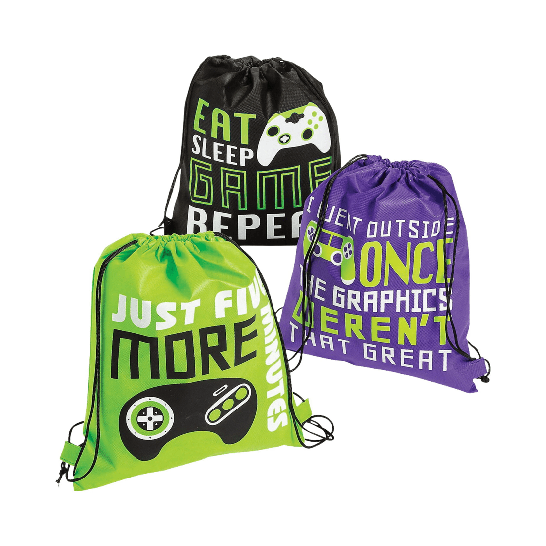 1 Fun Express Gamer Drawstring Bags Pack of 12, 1 of 2