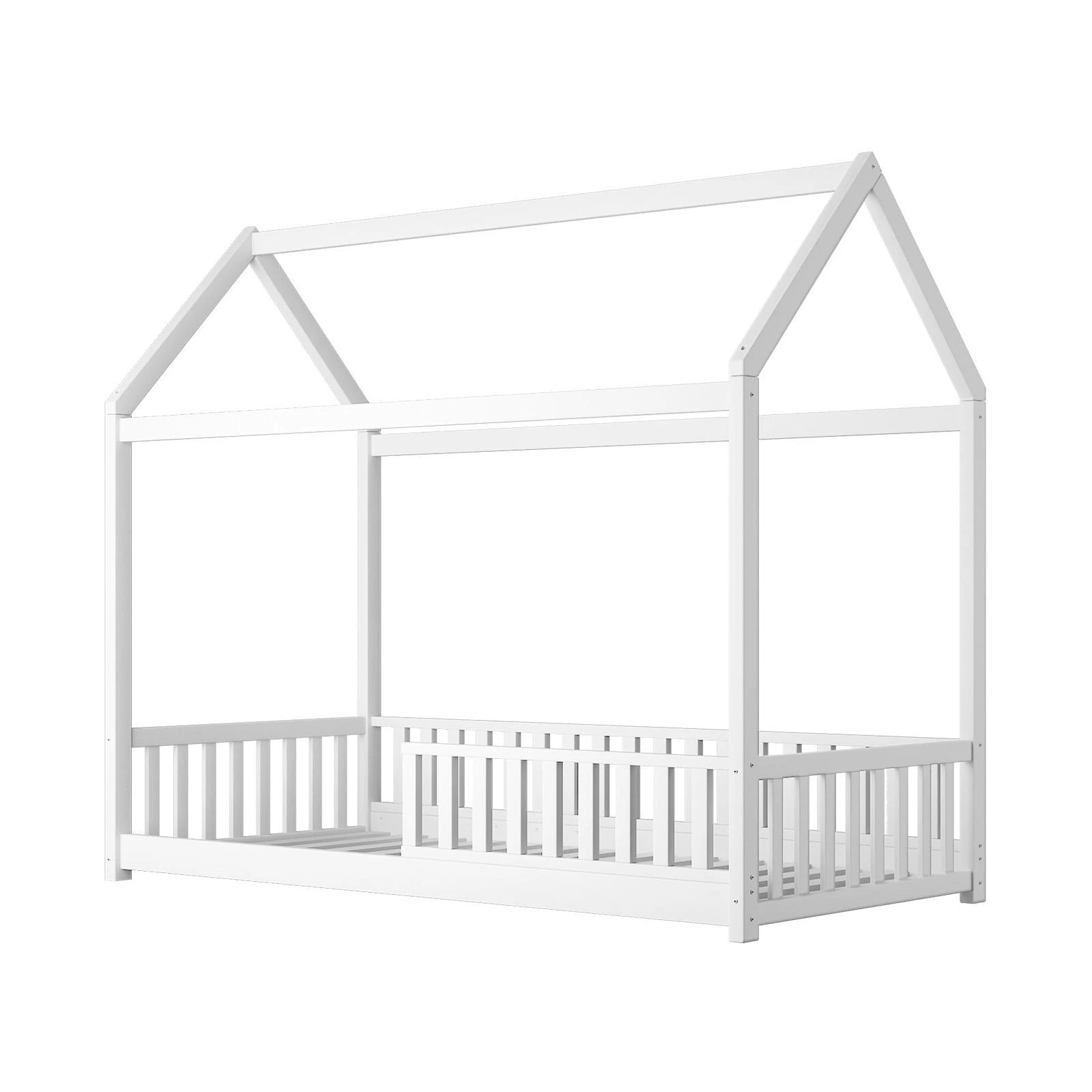 1 Oikiture Kids Wooden Bed Frame House Beds Platform Timber Pine Single
 - White, 1 of 10