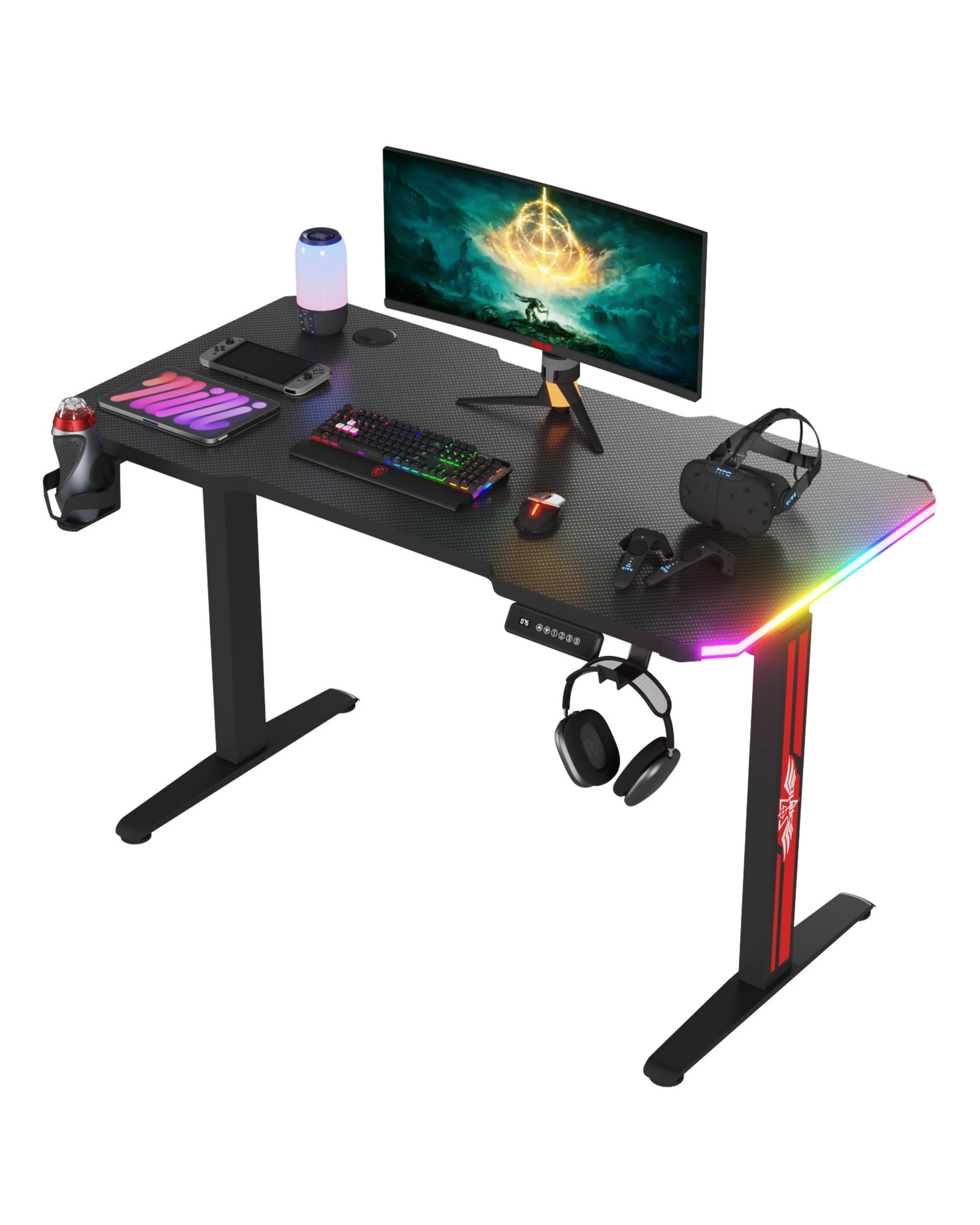 3 Advwin Electric Standing Gaming Desk Rgb Led Height Adjustable - Black, 3 of 5
