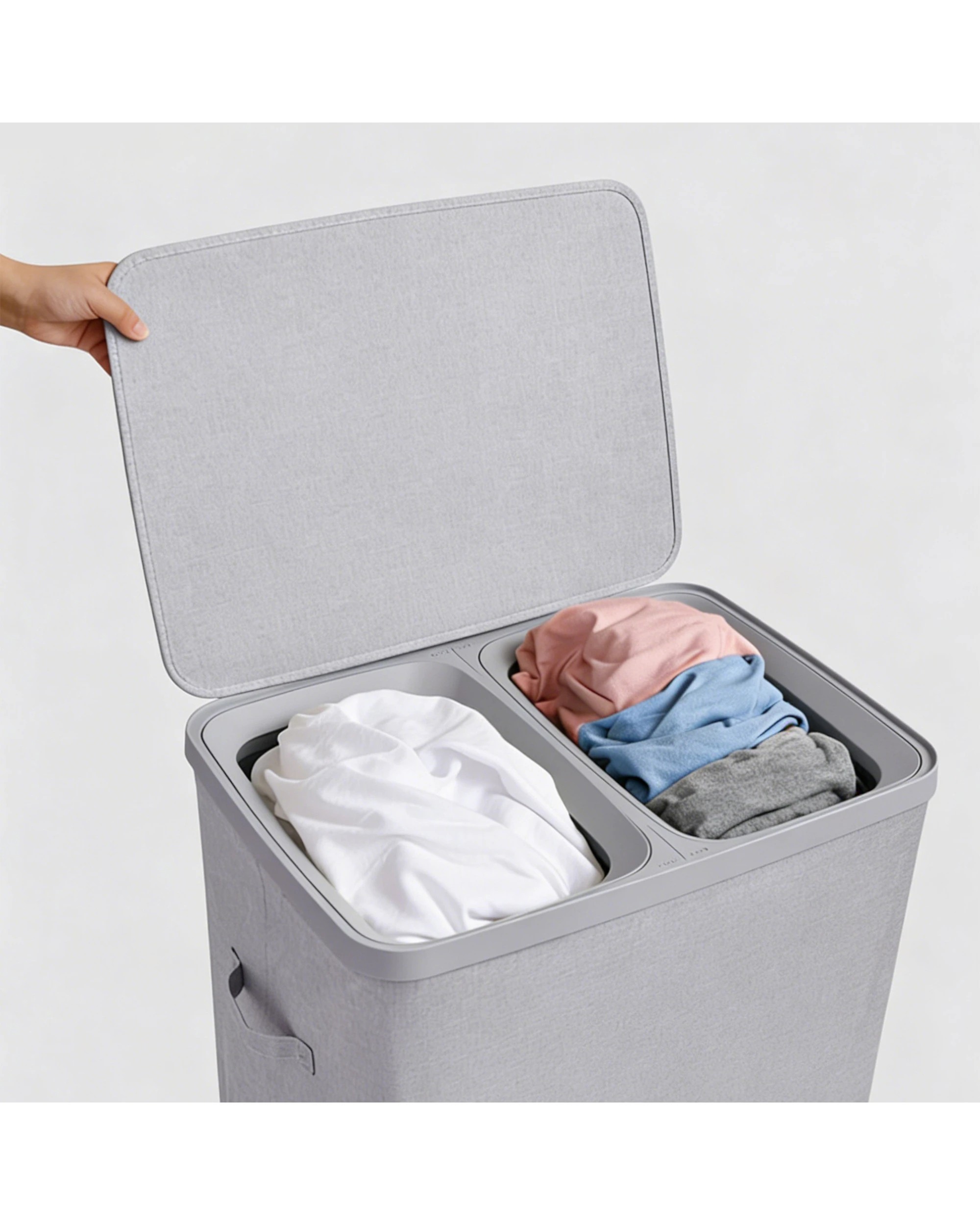 4 Sherwood Voyager 2-Section Laundry Hamper 100L Faux Linen 56x40x67cm - Grey, 4 of 8