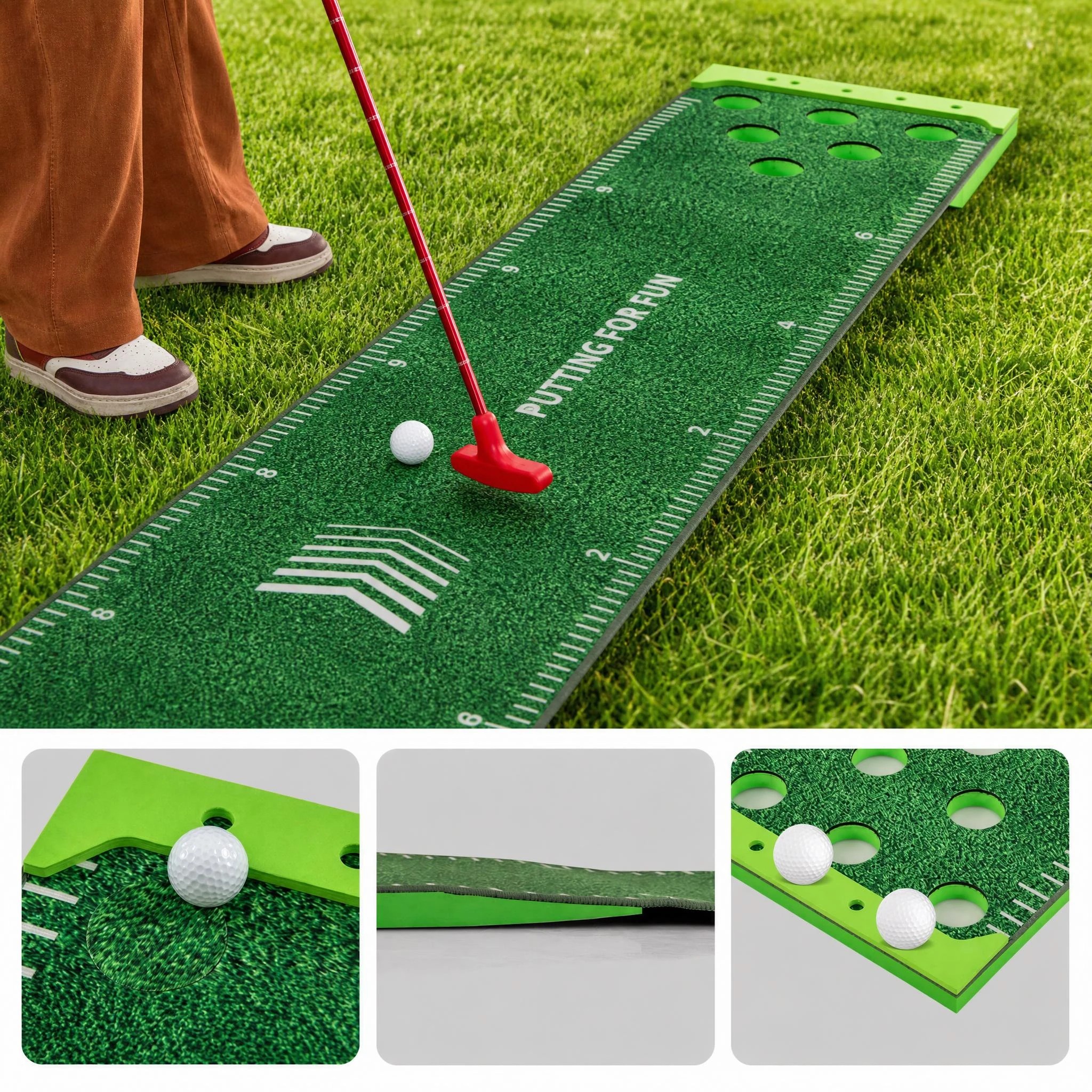 7 Costway Golf Putting Green 332x50cm Golf Practice Mat w/2 Adjustable Putters Indoor Outdoor Training, 7 of 9
