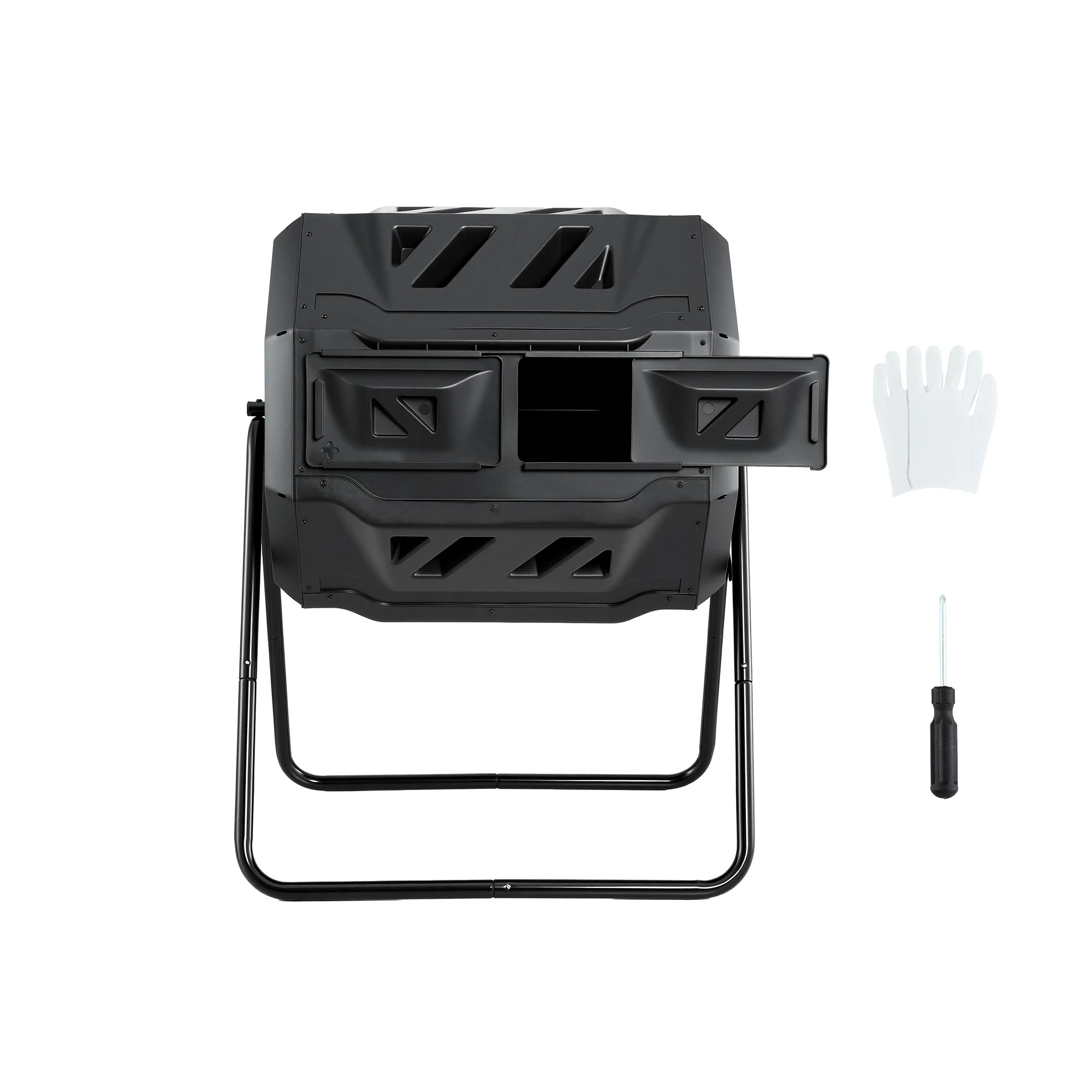 3 Gardeon Compost Bin Dual-Chamber 160L Composter Tumbler Rotating Garden Recycle - Black, 3 of 4