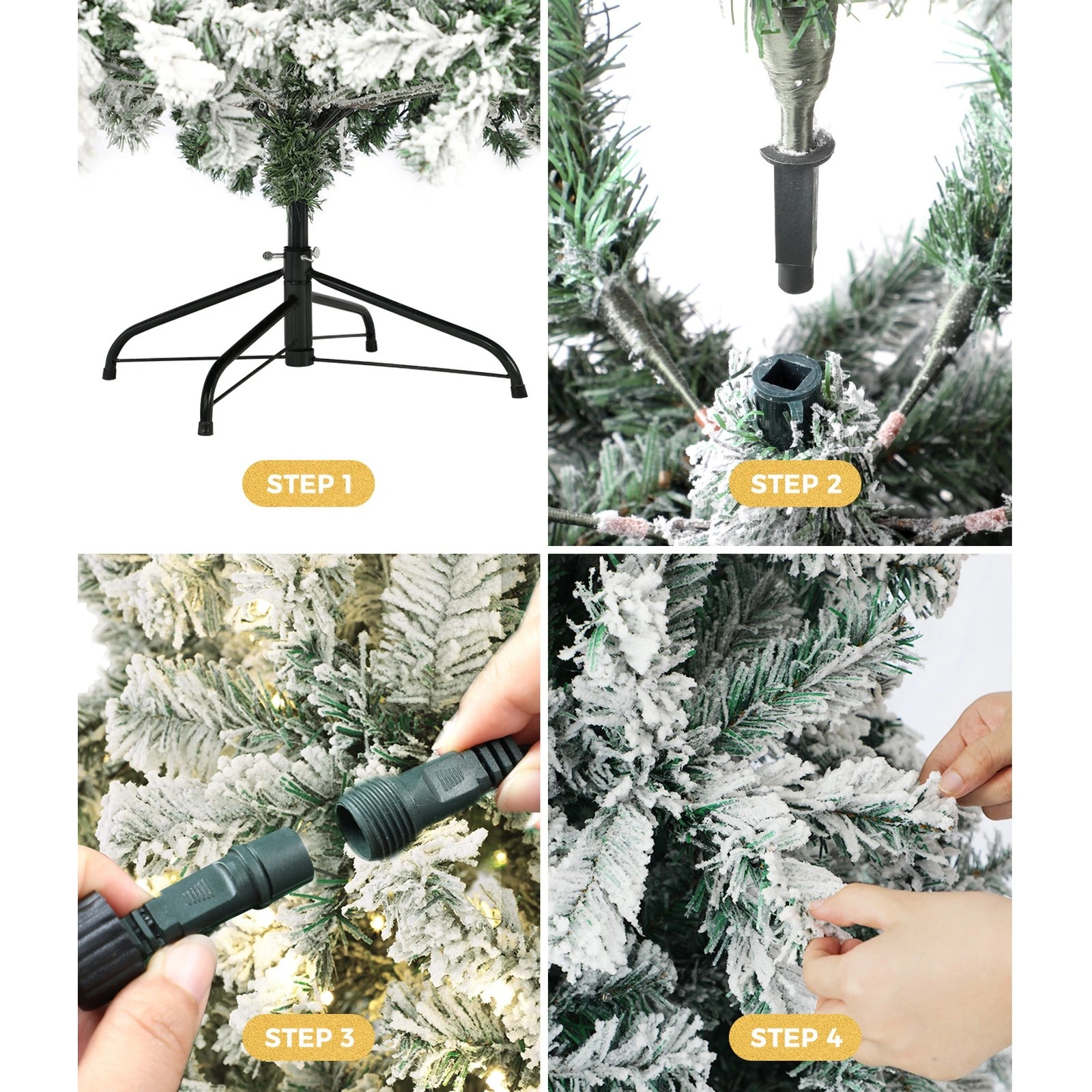 4 Tinseltown LED Christmas Tree 2.4M 8FT with Tree Skirt Light Snow-sprayed - Green, 4 of 8