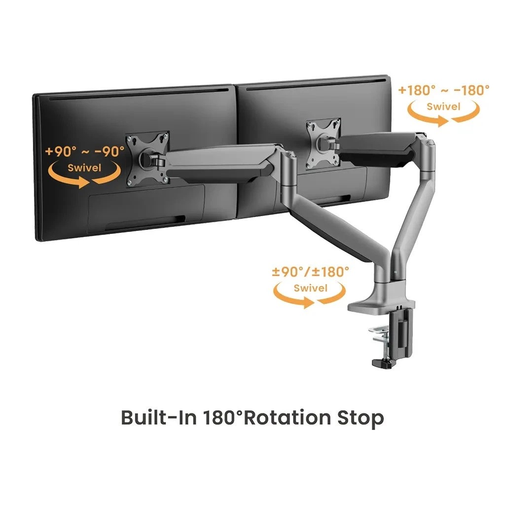 3 Brateck Dual Monitor Arm 17"-35" Heavy Duty Gas Spring w/ USB - Silver, 3 of 4