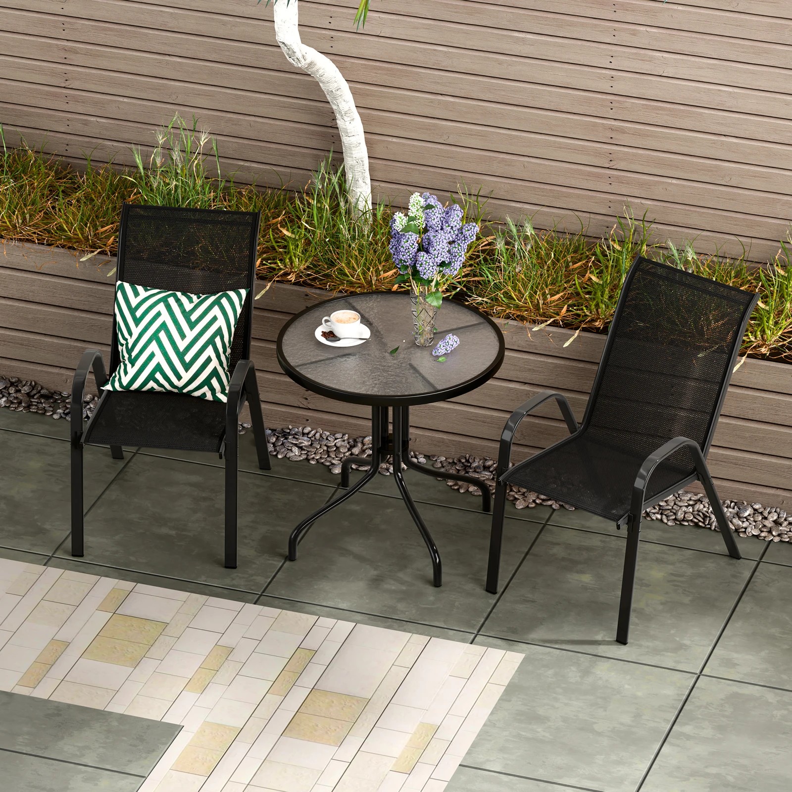 3 Alfordson 3PCS Outdoor Furniture Patio Table and Chairs Set Garden Round - Black, 3 of 10