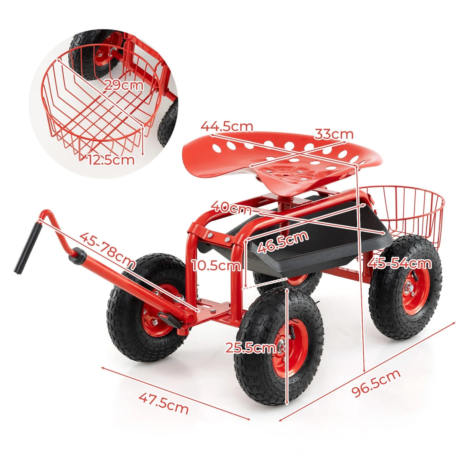 Costway Garden Cart Mobile Work Stool w/Tool Tray & Adjustable Seat ...