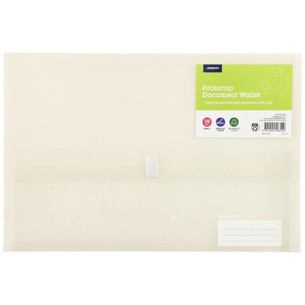 1 J.Burrows Foolscap Document Wallet White, 1 of 3