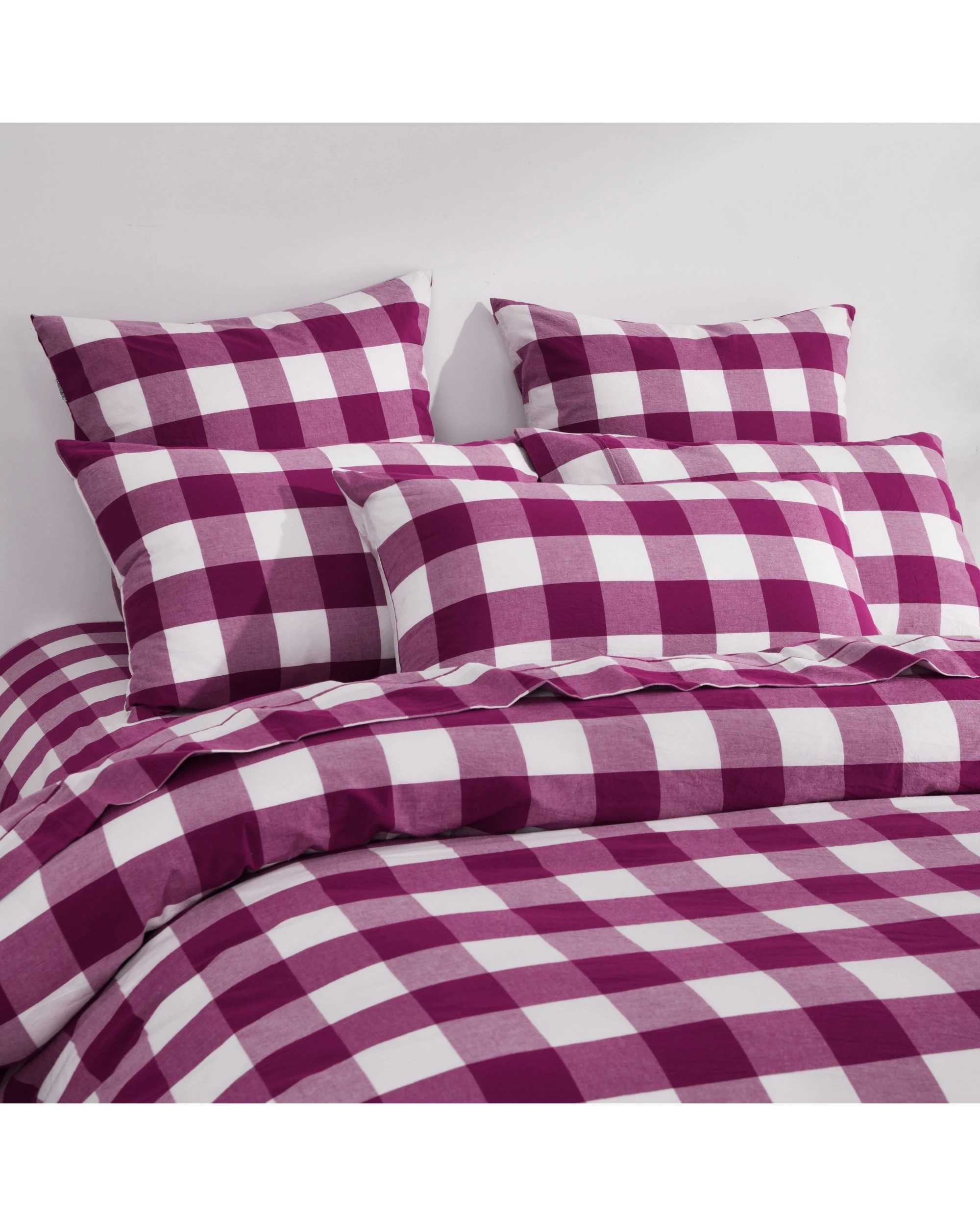 2 Dreamaker Remy Yarn Dyed Washed Cotton Checkered Quilted Cover Set - Double Bed - Berry, 2 of 8
