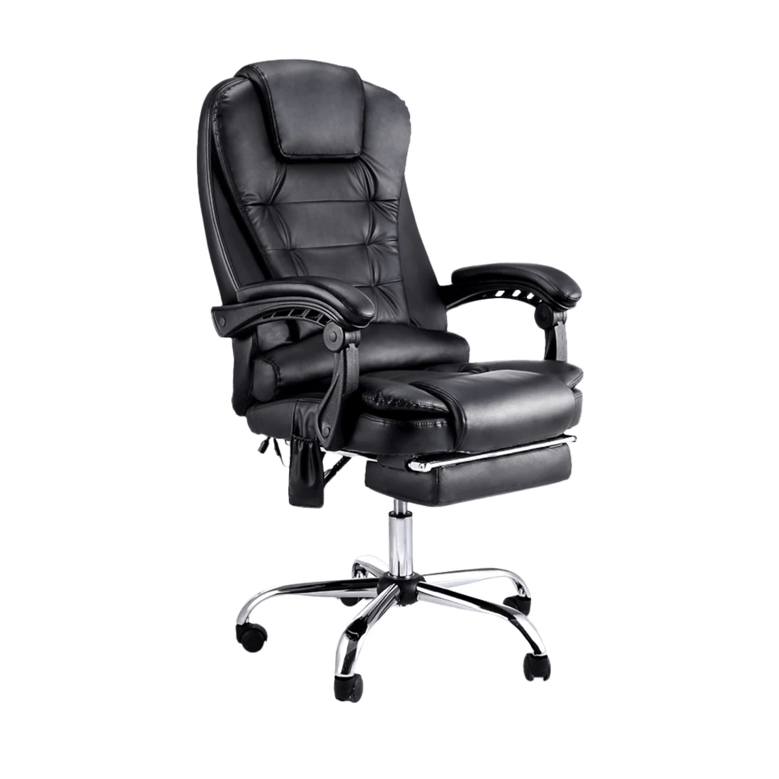 1 Artiss 8 Point Massage Office Chair PU Leather Footrest - Black, 1 of 7