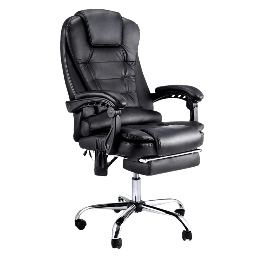 1 Artiss 8 Point Massage Office Chair PU Leather Footrest - Black, 1 of 8