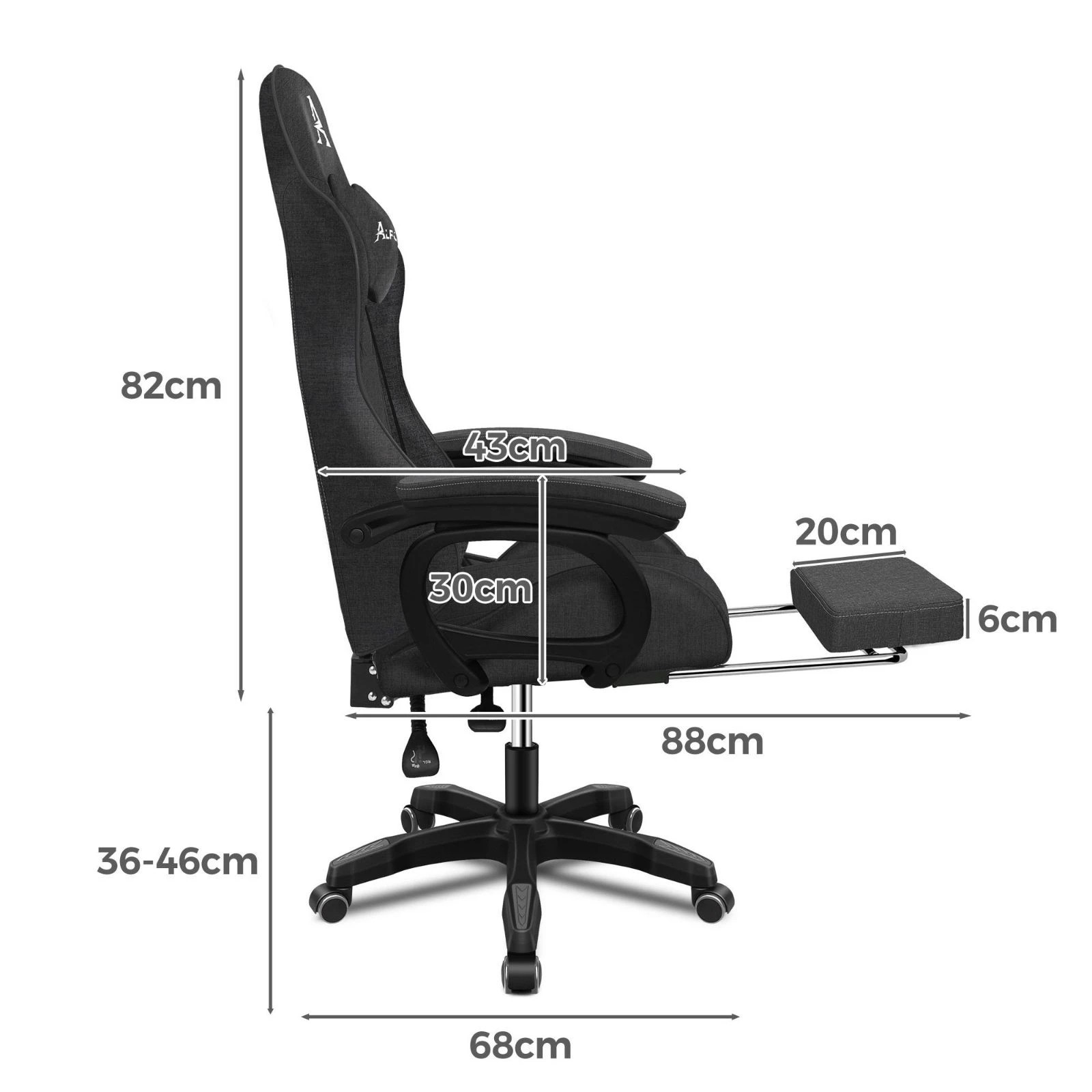 4 Alfordson Gaming Chair Office Massage Computer Fabric Racing Seat Footrest - Grey, 4 of 10