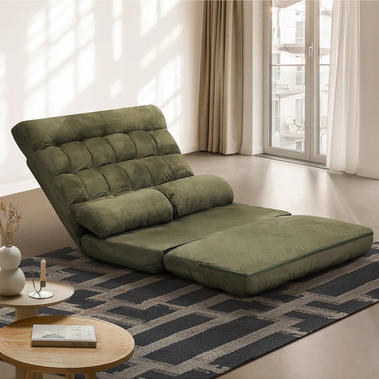 3 Oikiture Lounge Sofa Bed Floor Recliner 2 Seater Chaise Chair Folding
 - Green, 3 of 9