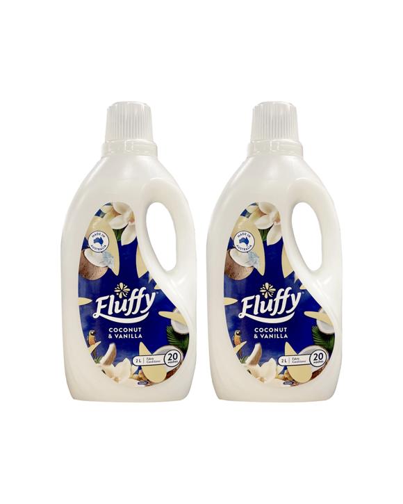 Fluffy 2PK Fabric Conditioner Coconut Vanilla Liquid 2L Long Lasting Fragr - White