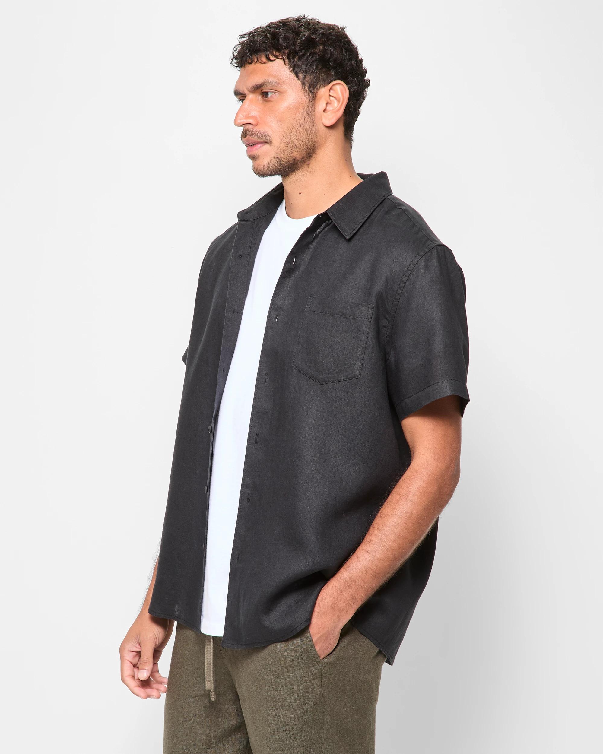 3 Target European Linen Short Sleeve Shirt BLACK, 3 of 7