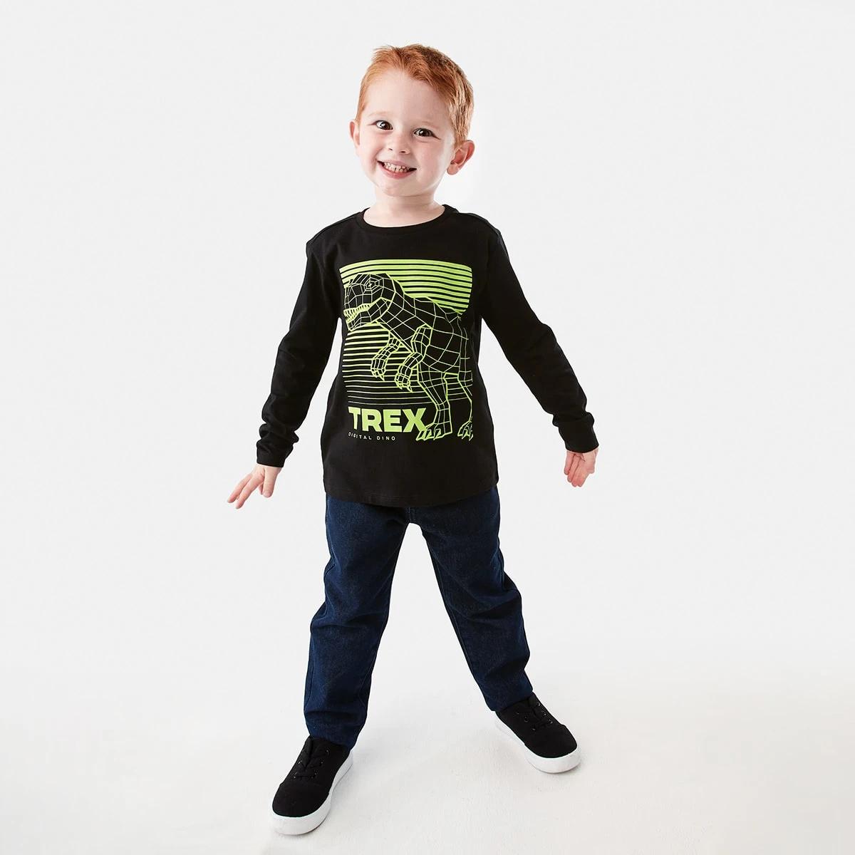 5 Long Sleeve Print T-shirt Black Dino, 5 of 8