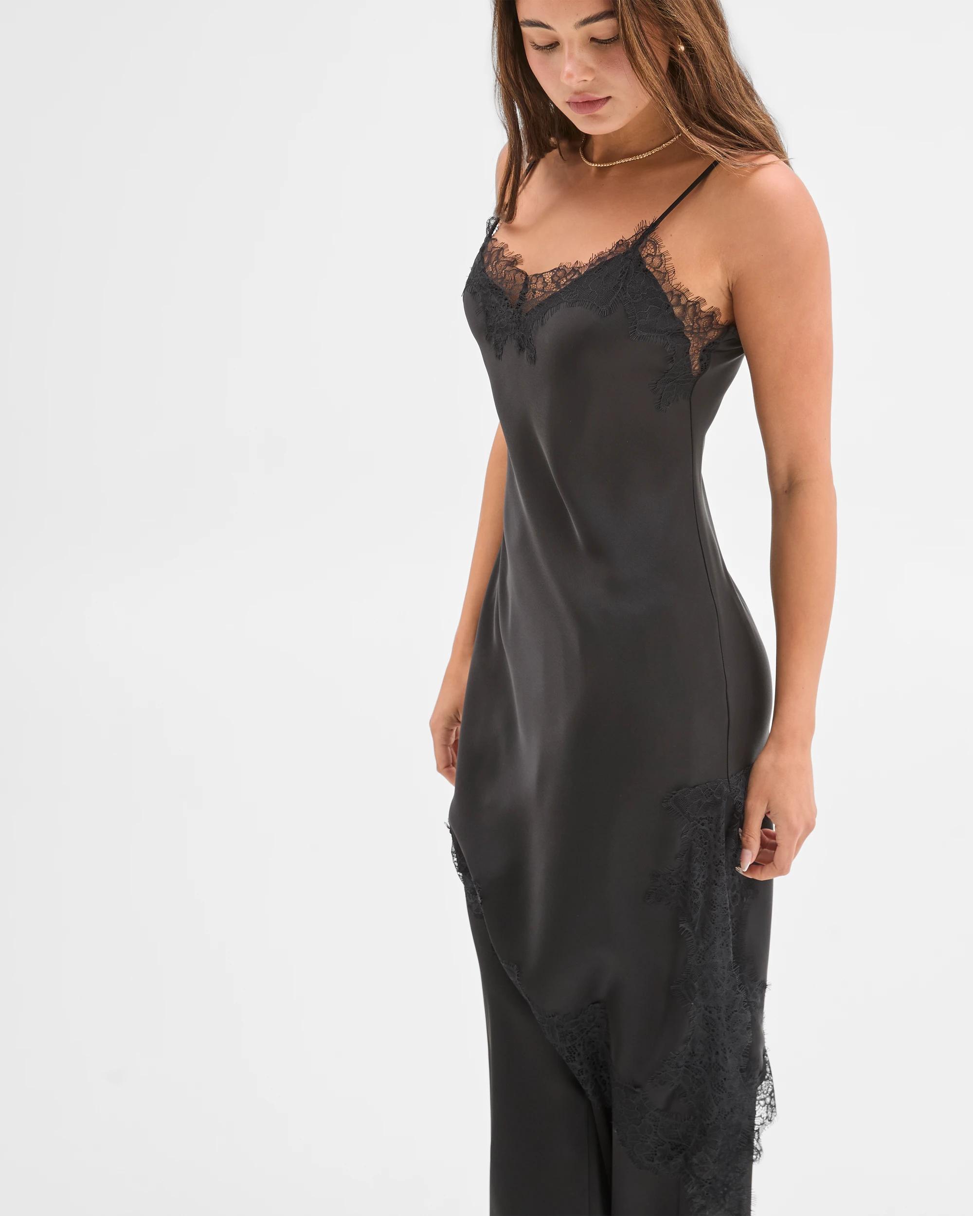 5 Lily Loves Satin Lace Trim Cami Midi Dress BLACK, 5 of 6