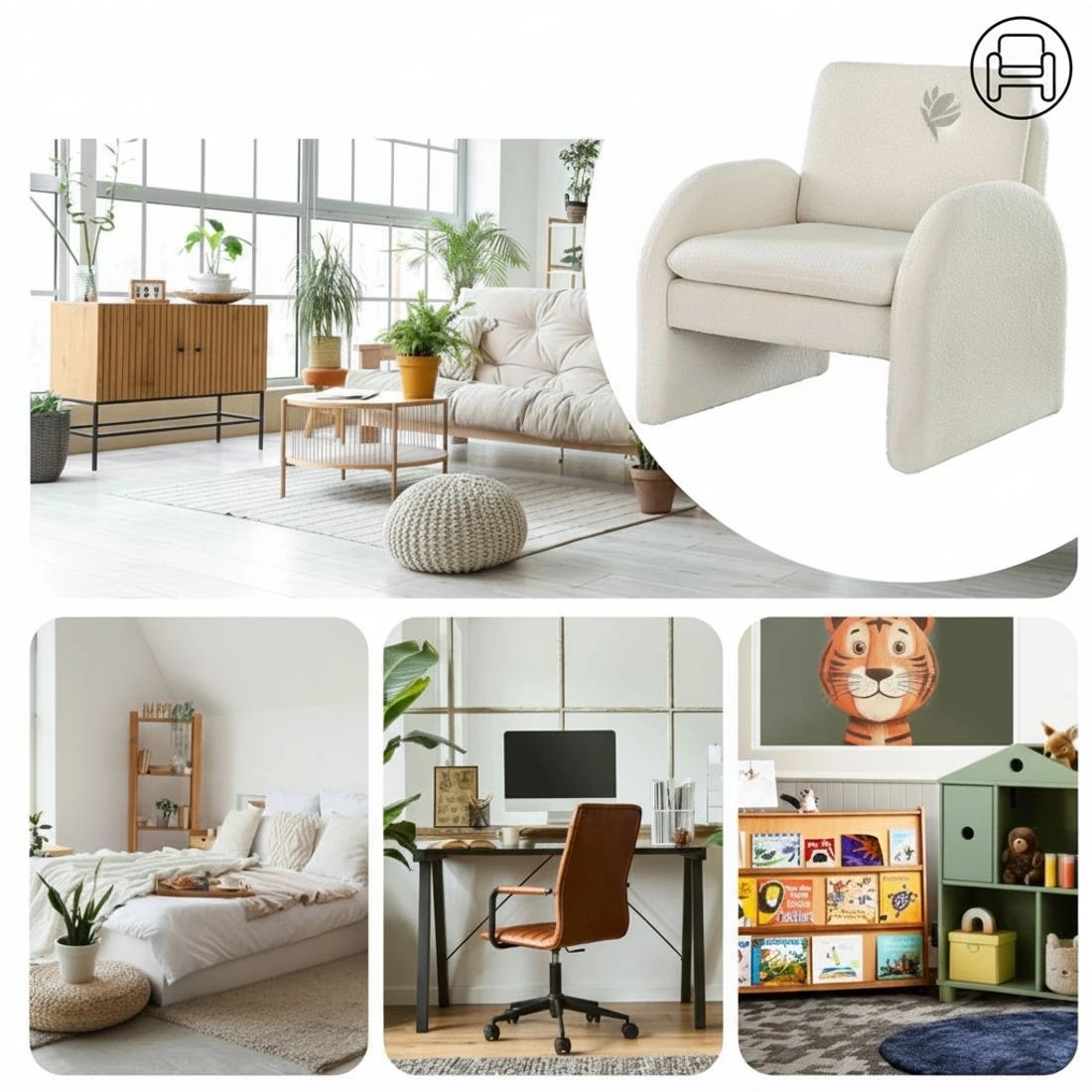 5 Artiss Armchair Accent Chair Lounge Tub Sofa Couch Curved Arm Seat Boucle - White, 5 of 5