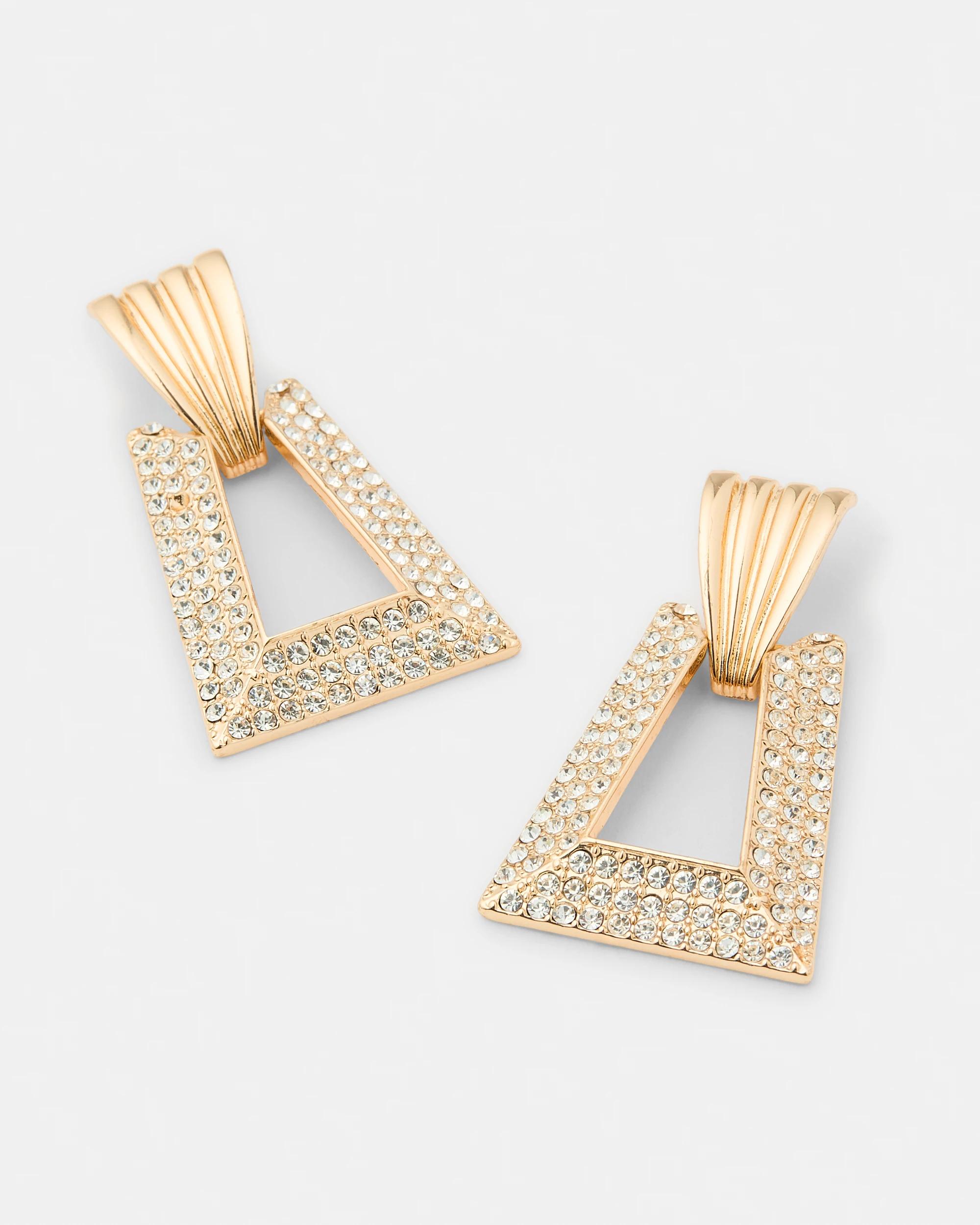 3 Diamante Doorknocker Earrings - Gold Tone Gold, 3 of 5