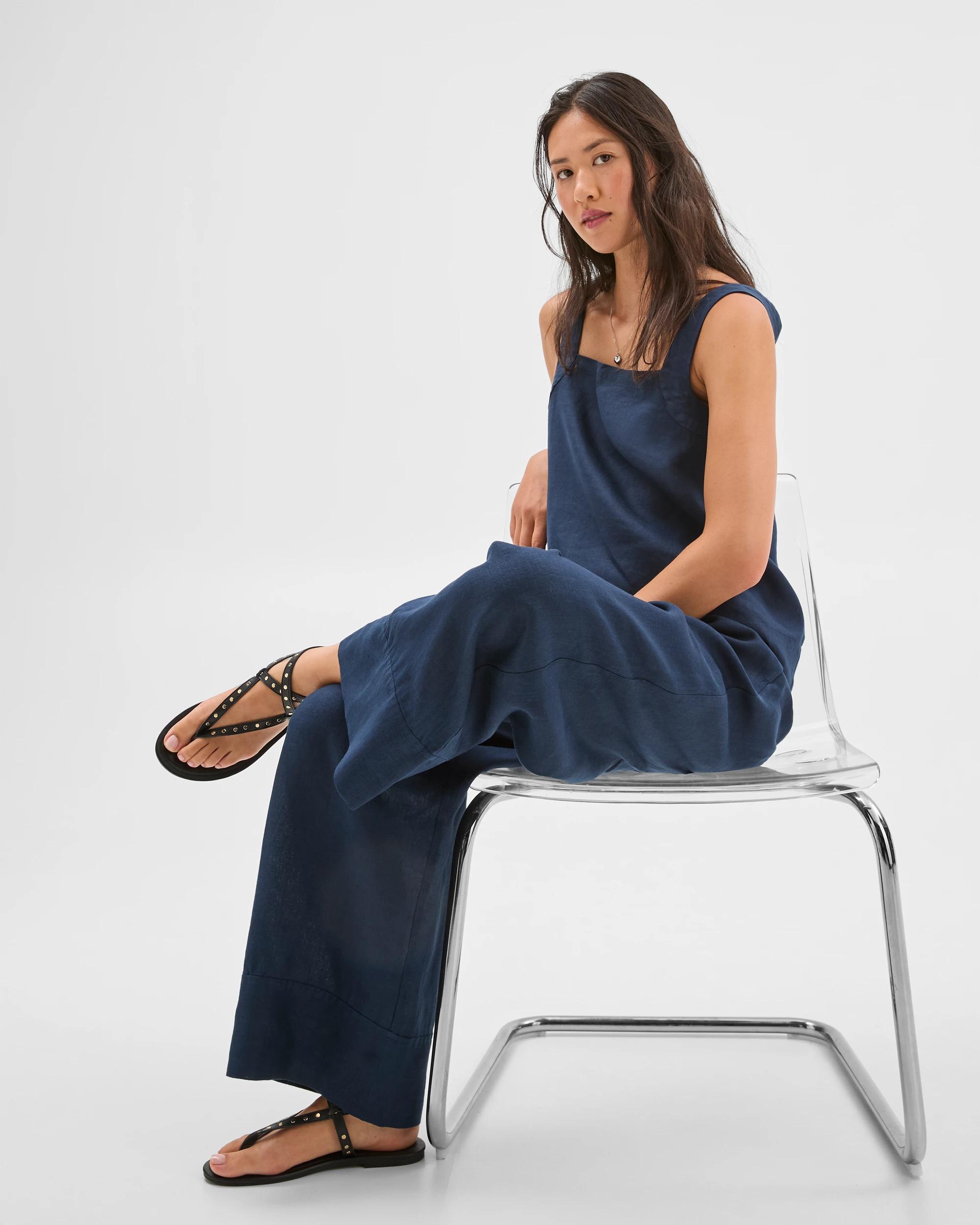 3 Target European Linen Wide Leg Pants NAVY BLUE, 3 of 6