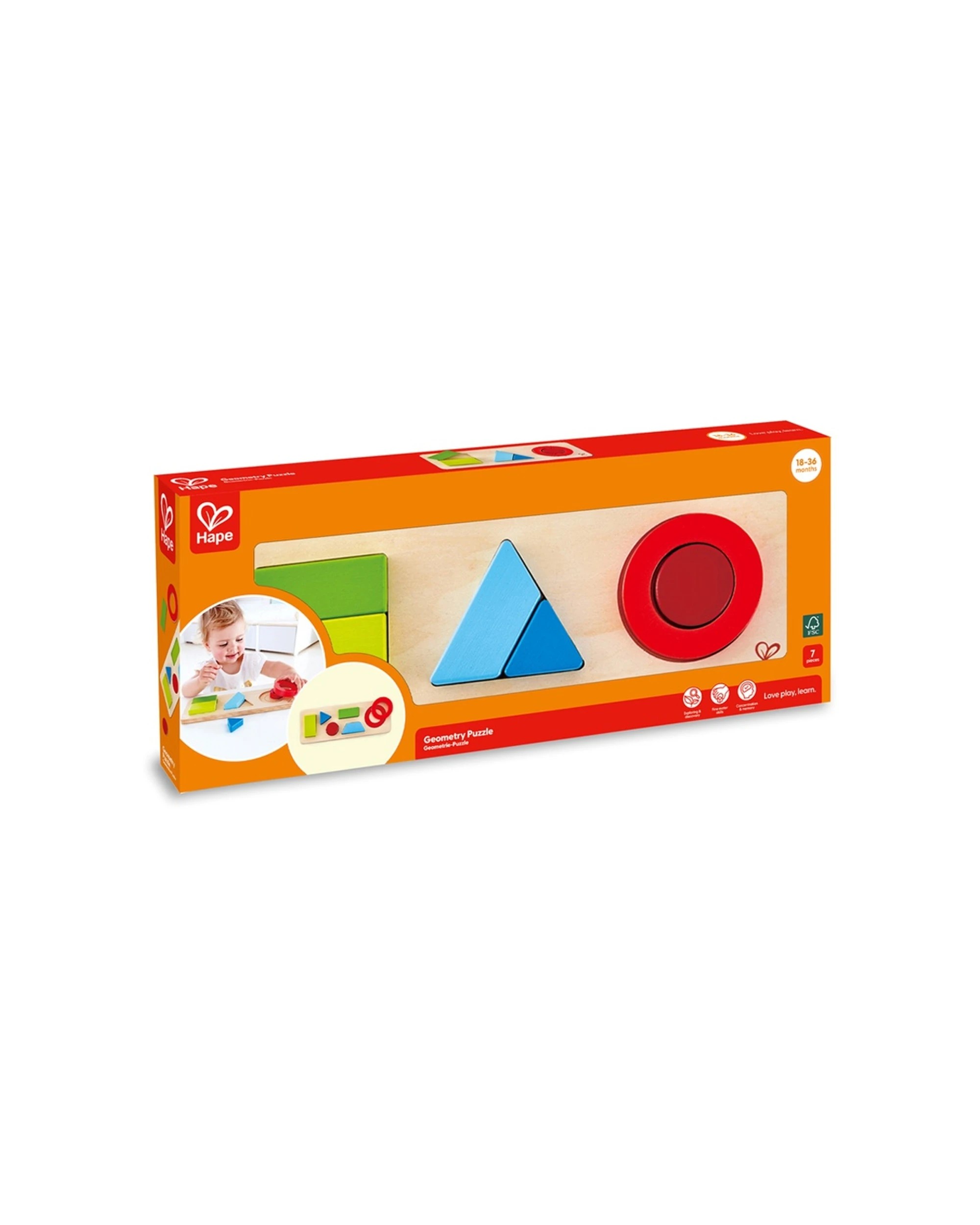 1 Hape Geometry Puzzle Two Difficulty Levels Wooden Shapes Kids - Multi, 1 of 4