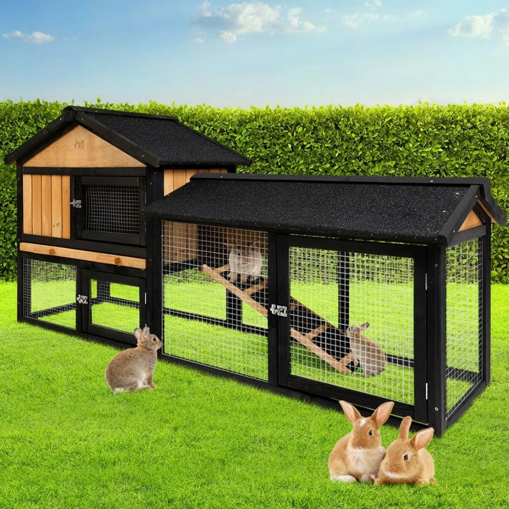 2 i.Pet Chicken Coop Rabbit Hutch Extra Large Run House Cage Wooden Bunny Outdoor - Multi, 2 of 7