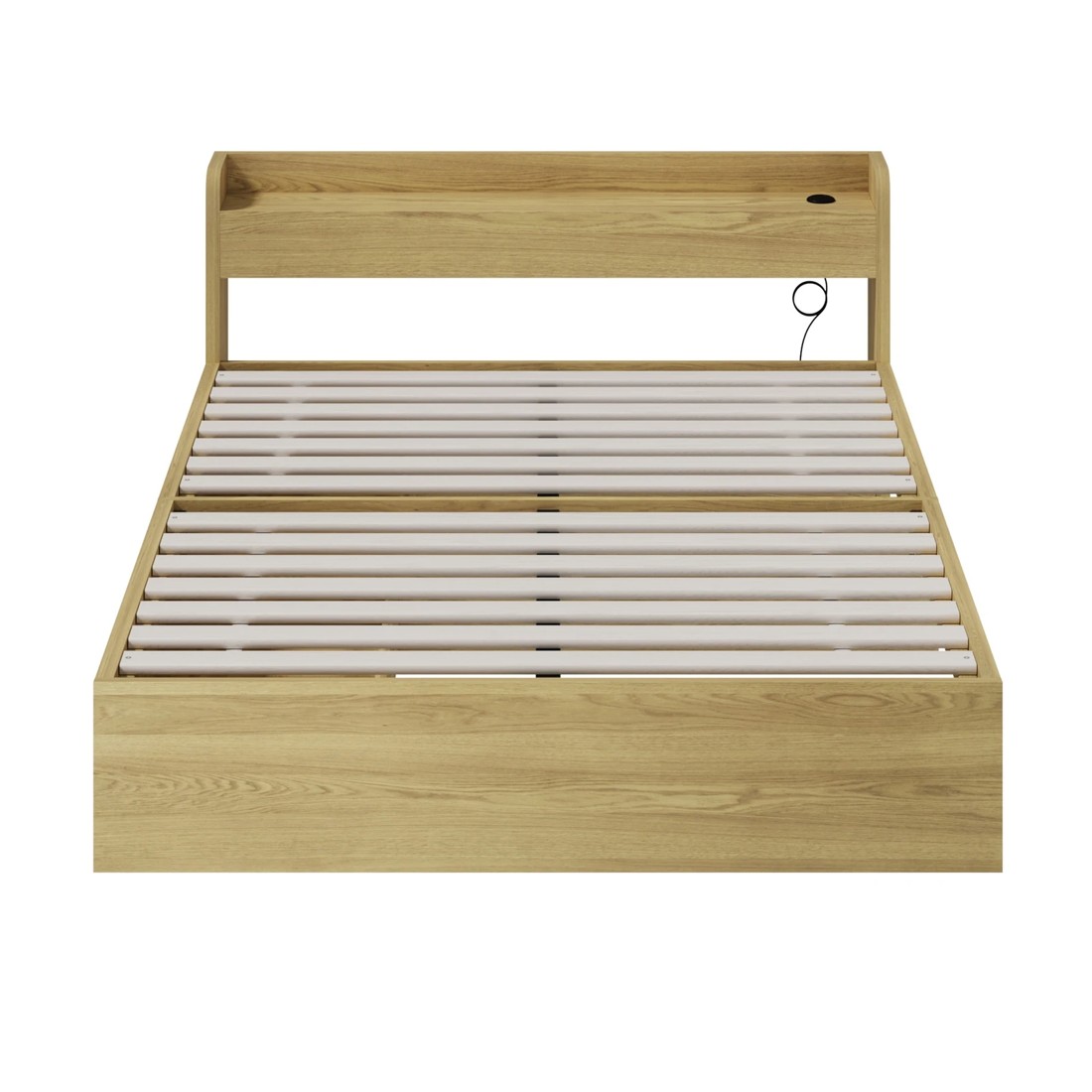 8 Oikiture Double Bed With Charging Ports & 2 Drawers Timber Bed Frame
 - Natural, 8 of 10