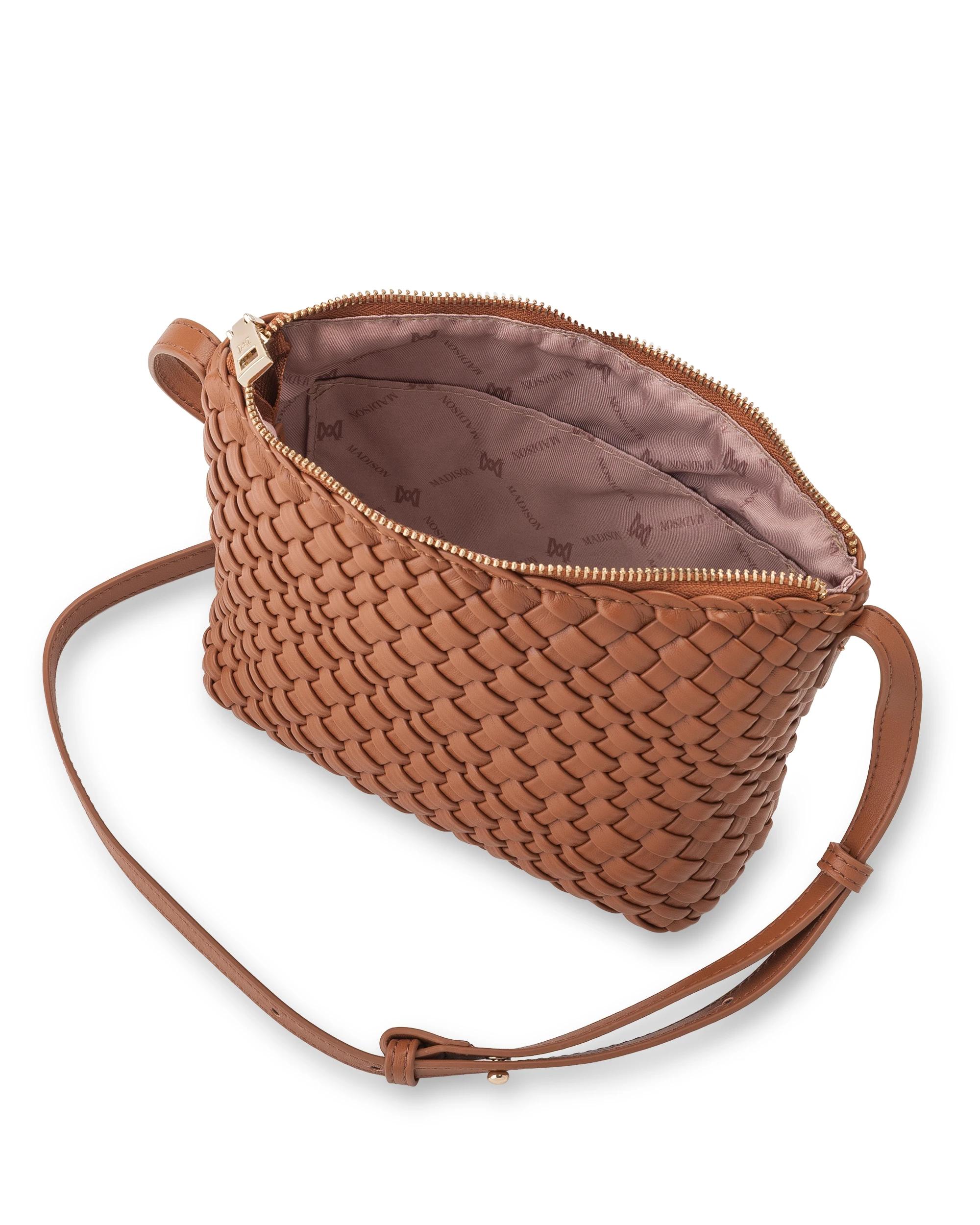 5 Madison Accessories Leah Weave Small Zip Top Crossbody Bag LT TAN, 5 of 5