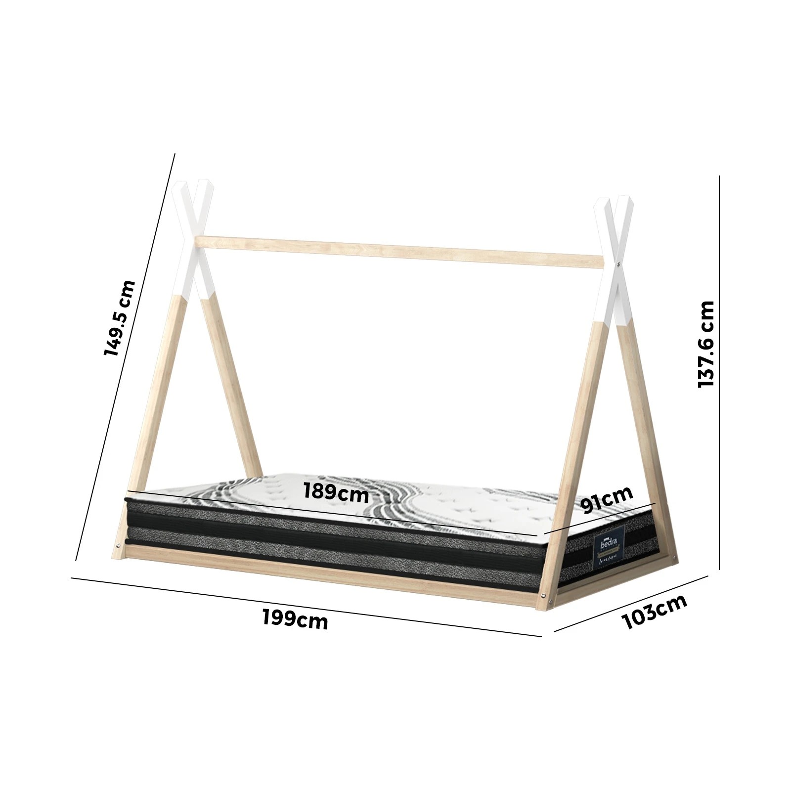 10 Oikiture Kids Bed Frame With Single Mattress Set Teepee House Style
 - Multi, 10 of 10