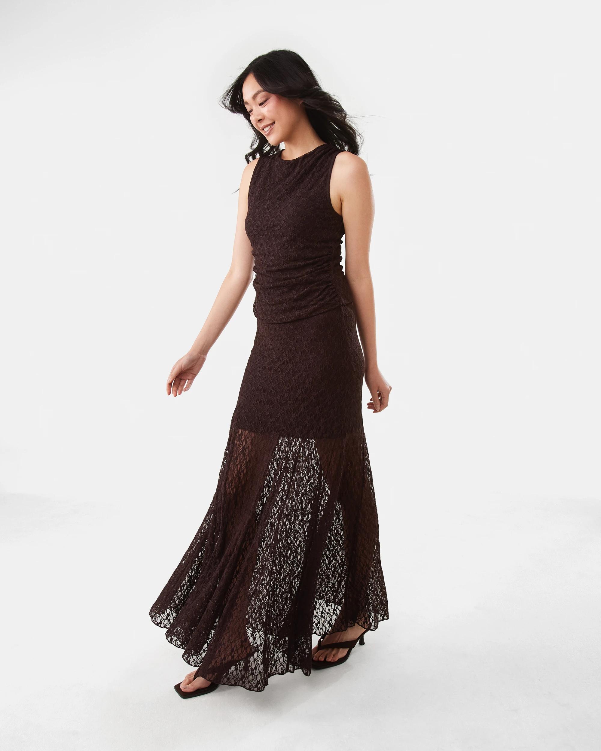 3 Sleeveless Drape Detail Tank Choc Plum, 3 of 5