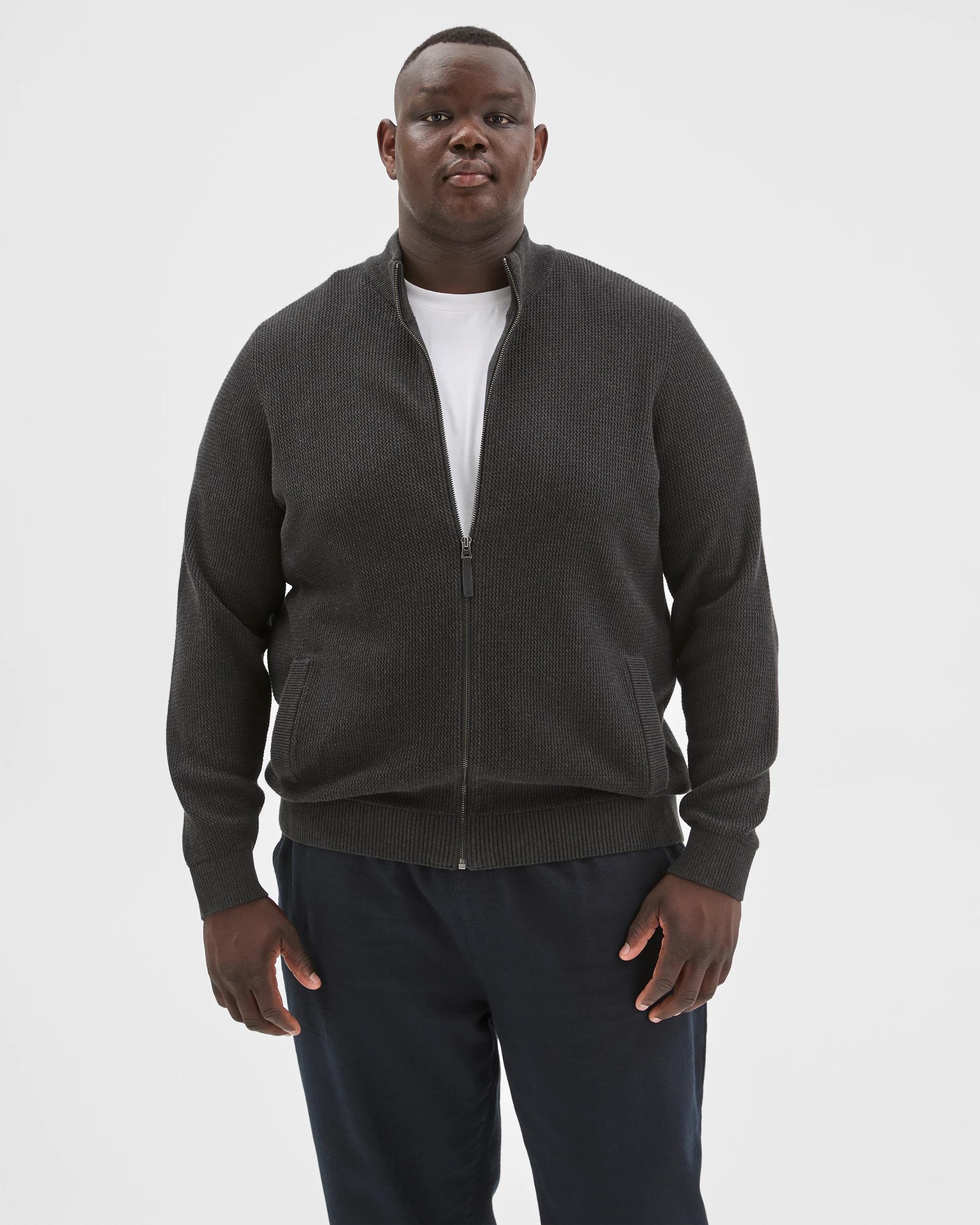 4 Target Man Plus Plus Size Australian Cotton Zip Through Knit Jumper CHARCOAL, 4 of 8