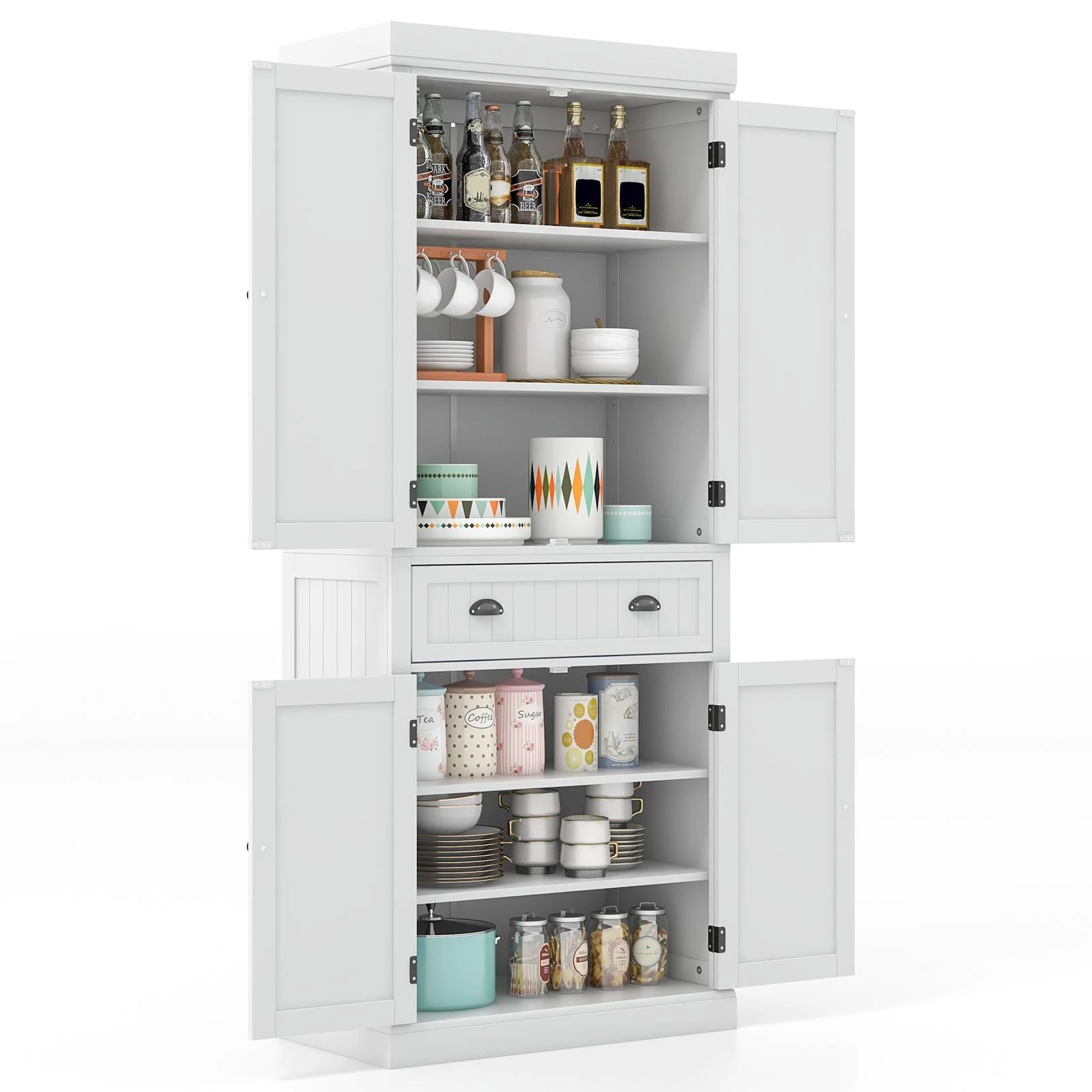 5 Costway Kitchen Organizer Wooden Buffet White, 5 of 5