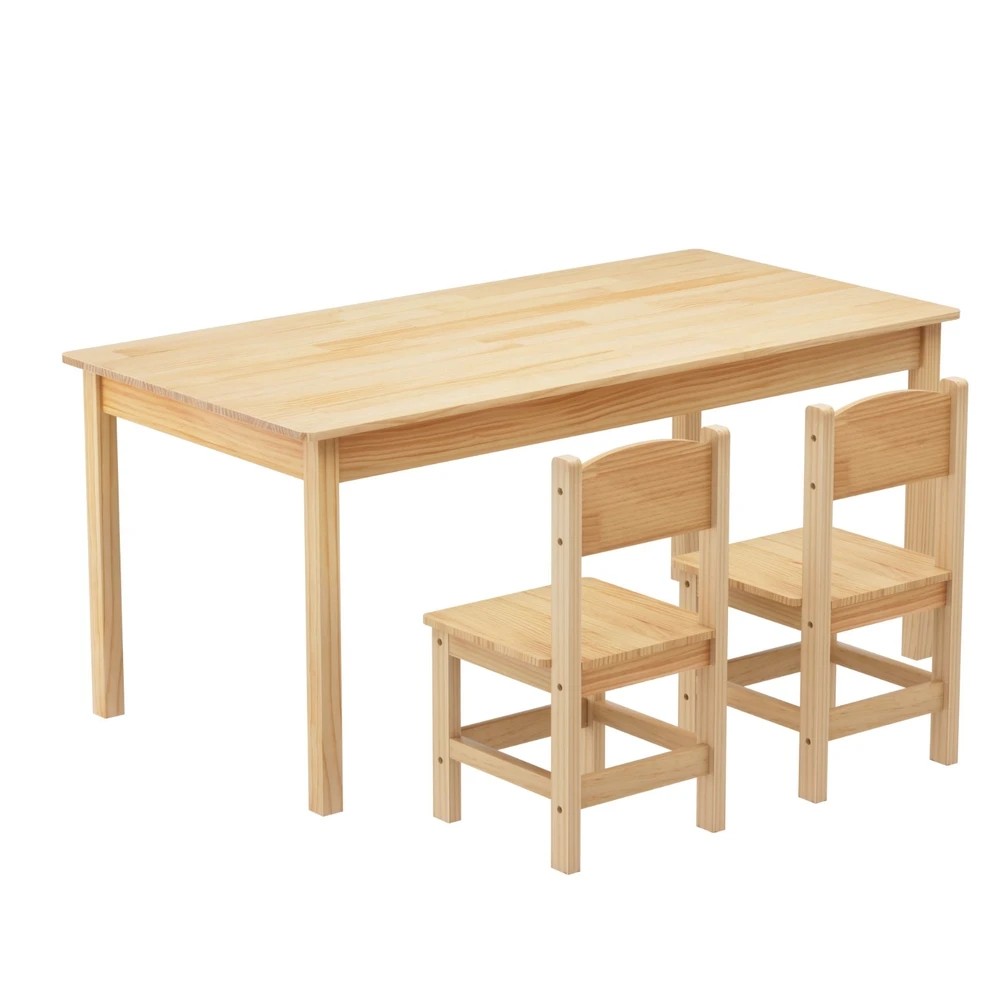 1 1 Keezi Kids Table and 2 Chairs Set wood - Natural, 1 of 6