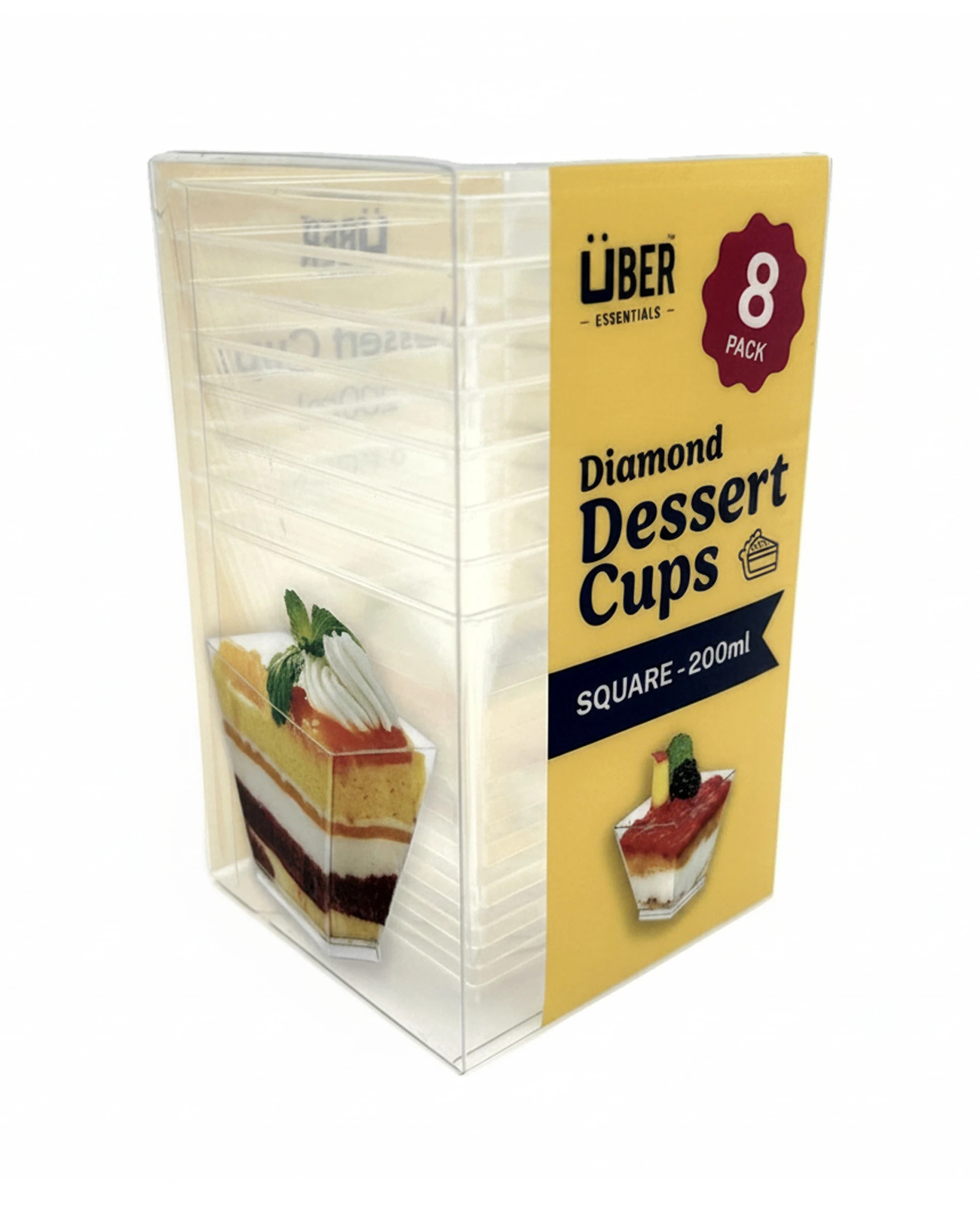 1 Uber Essentials 8pc Reusable Plastic Square Dessert Cups Tableware 200mL - Clear, 1 of 1