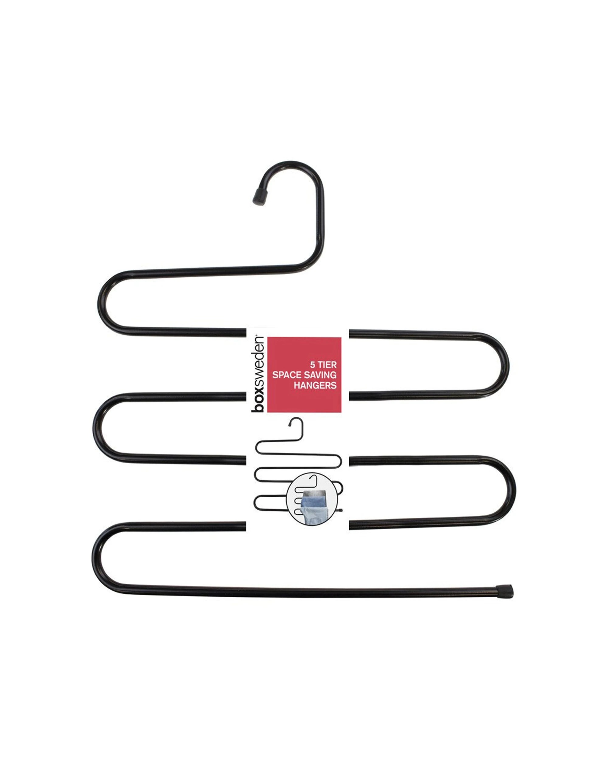 1 Boxsweden 5 Tier Metal Space Saving Clothes Hanger Hook Trouser Skirt Pants Asst
 - Black, 1 of 2