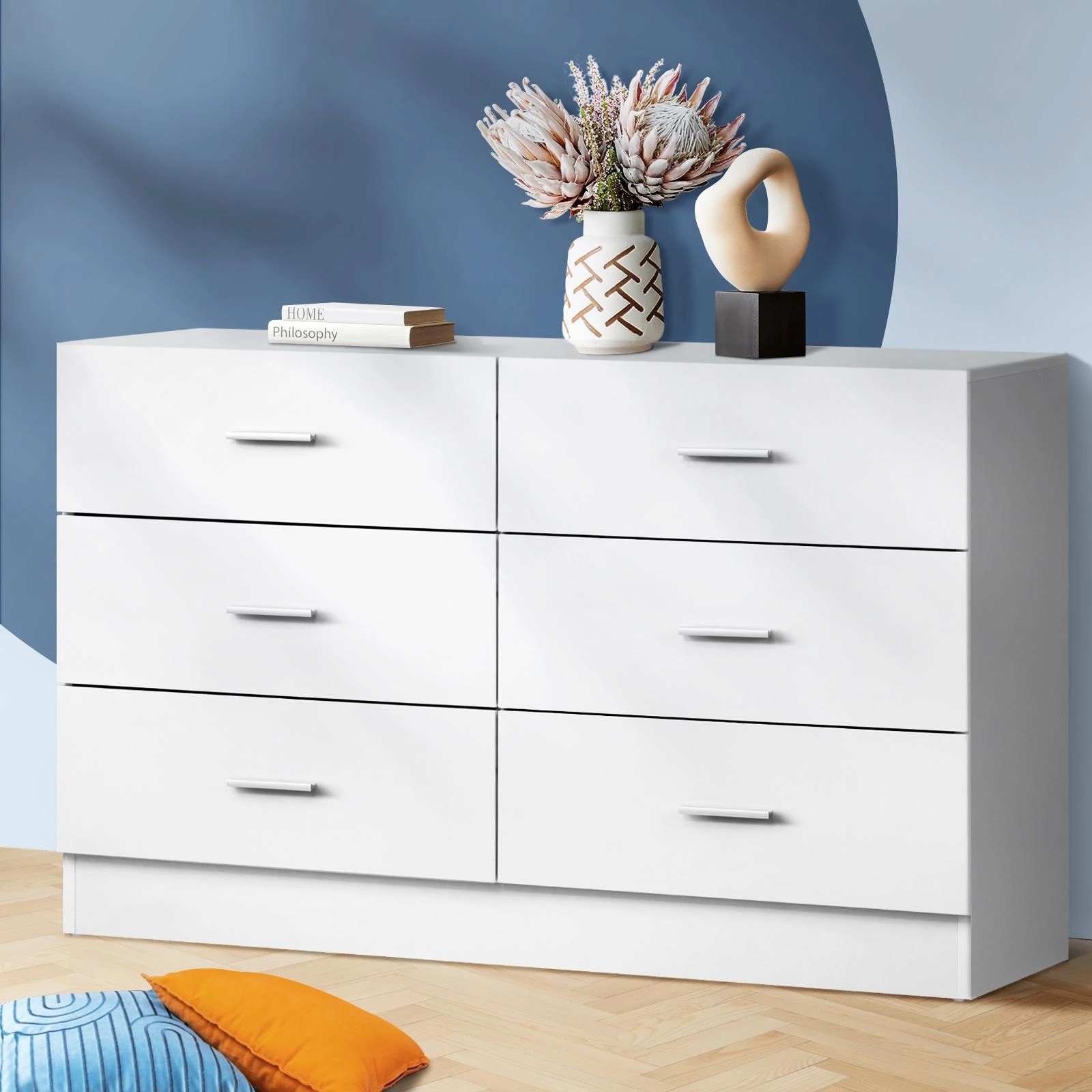 2 Oikiture Chest of Drawers 6 Drawer Dresser Table Lowboy Storage Cabinet - White, 2 of 8