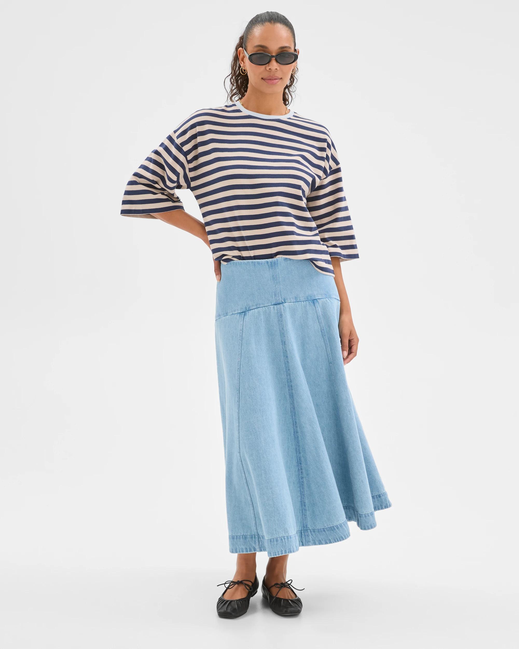 1 Target Denim Panelled Denim Maxi Skirt FADED BLUE, 1 of 7