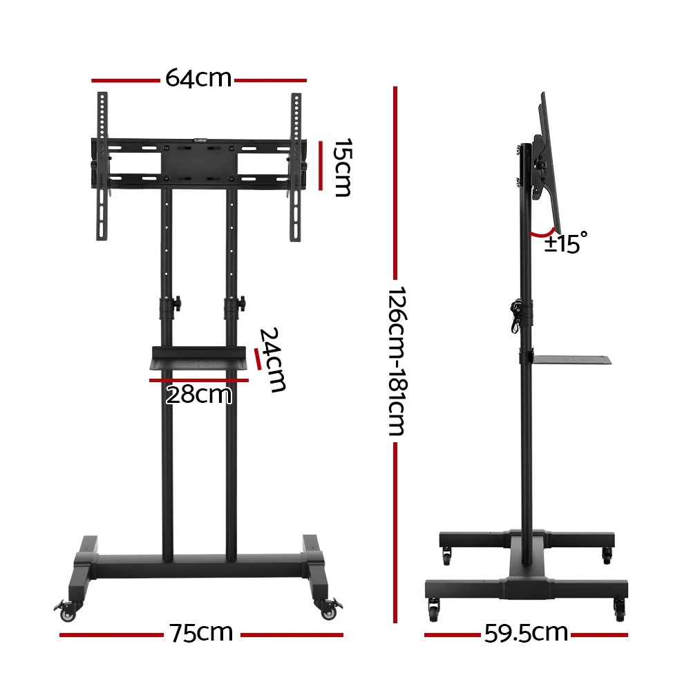 3 Artiss Mobile TV Stand for 23"-65" TVs Mount Bracket Portable Solid Trolley Cart - Black, 3 of 6
