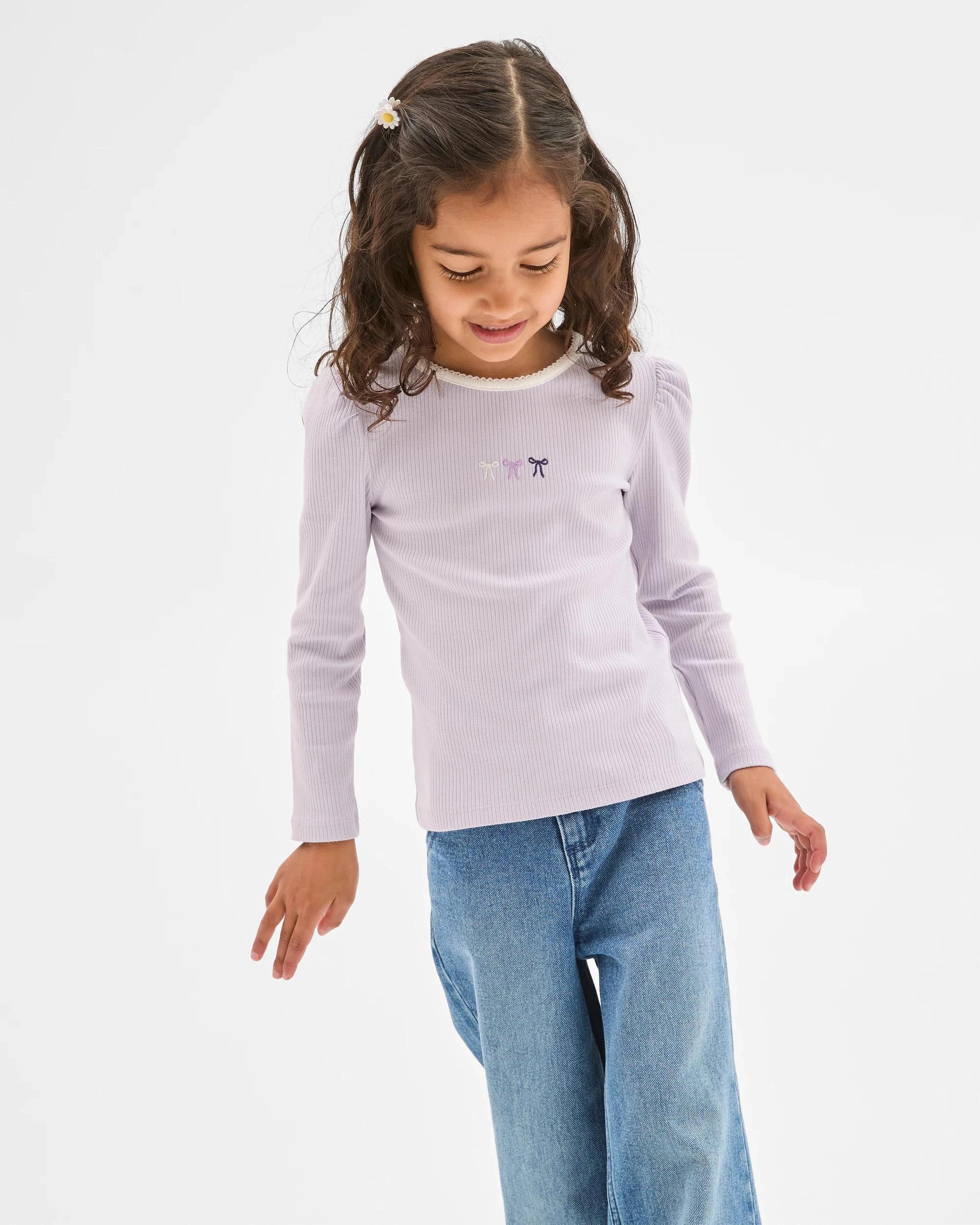 1 Target Kids Australian Cotton Blend Long Sleeve Rib T-Shirt PURPLE BOW, 1 of 6