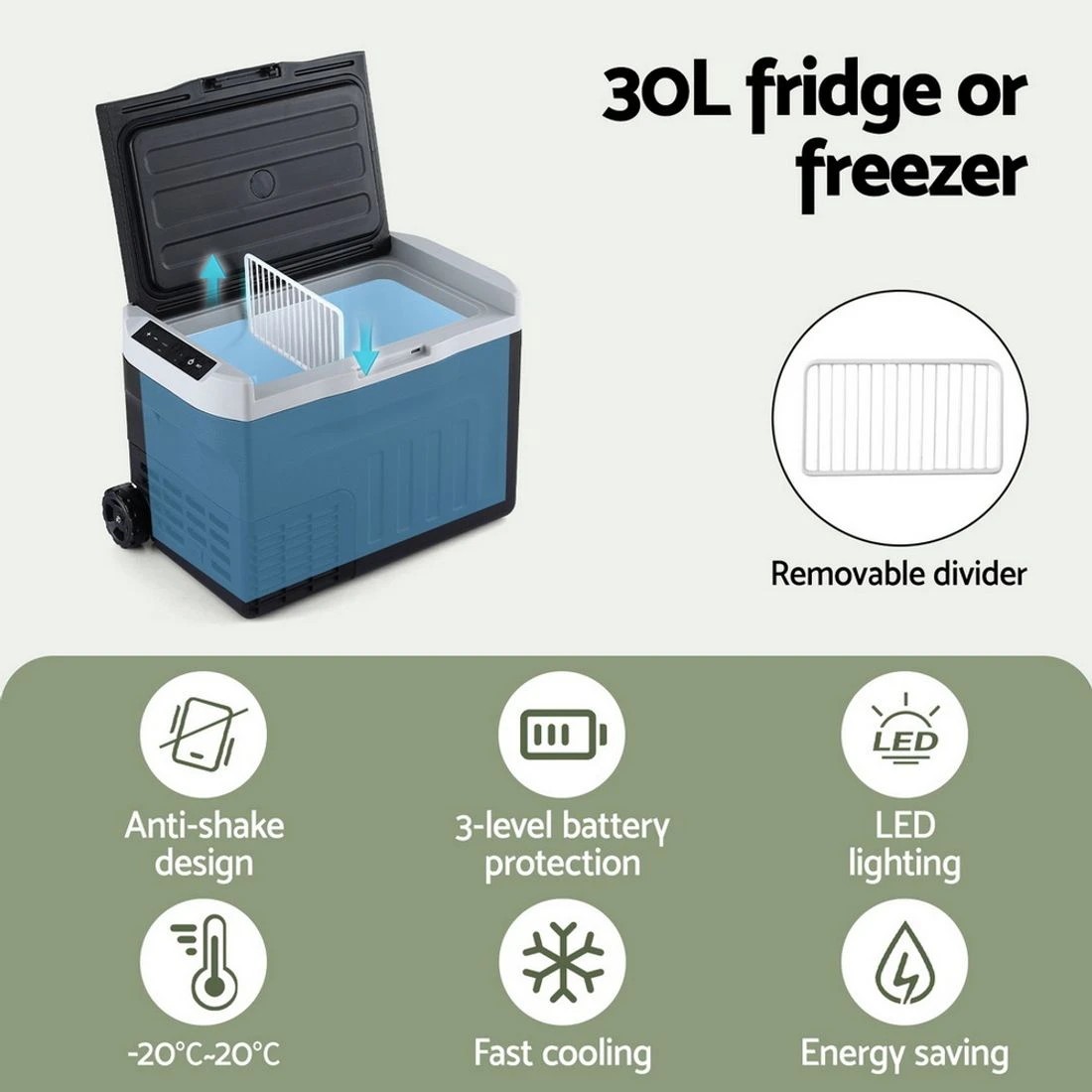 4 Portable Fridge 30L Bar Fridges Camping Freezer 12V/24V/240V - Black, 4 of 6