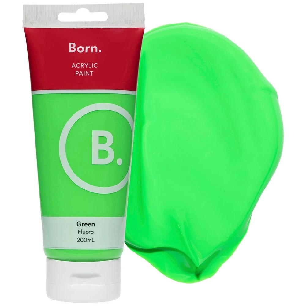 1 Born Acrylic Paint 200mL Fluoro Green, 1 of 3