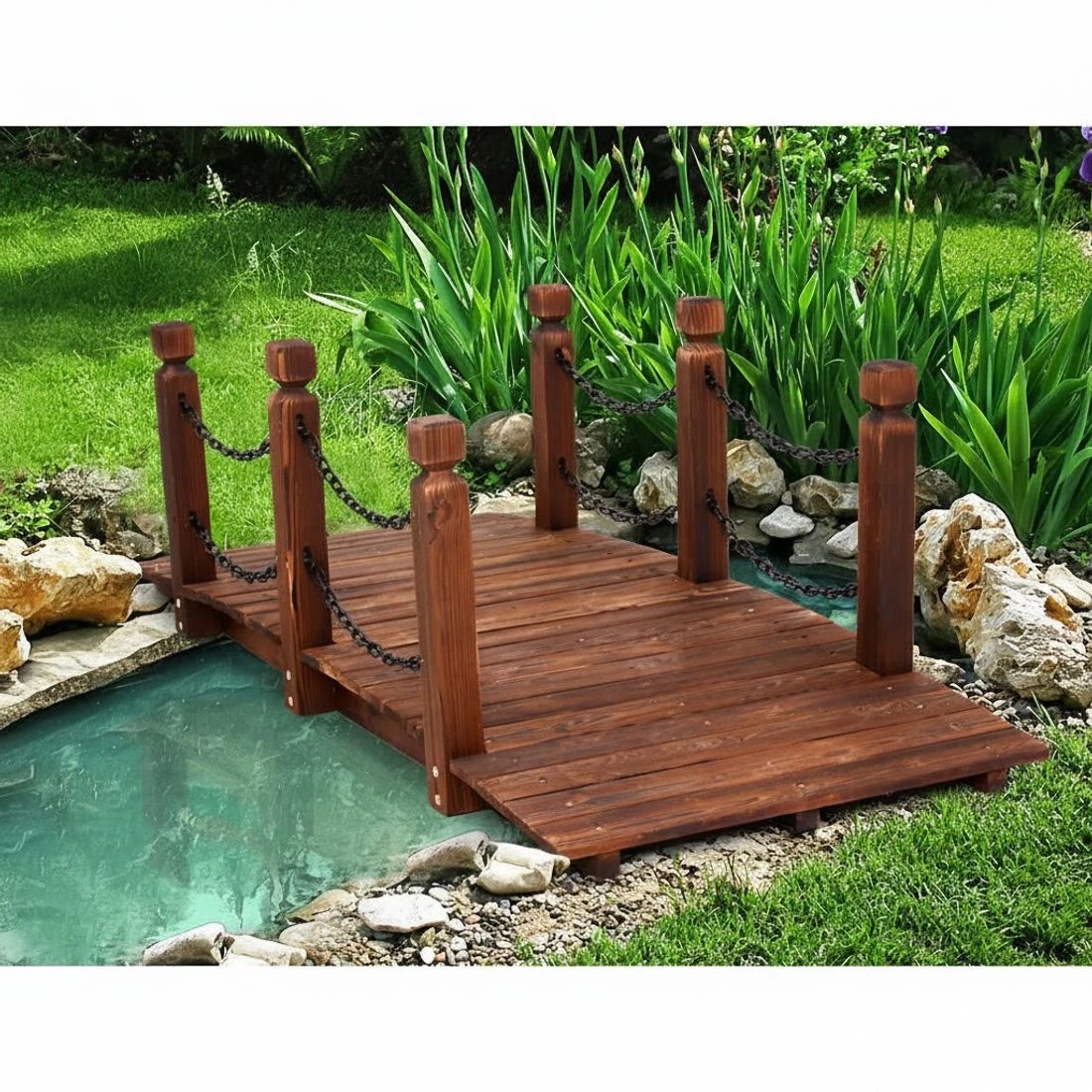 6 Gardeon Garden Decor Outdoor Ornament Wooden Bridge Chain - Brown, 6 of 7