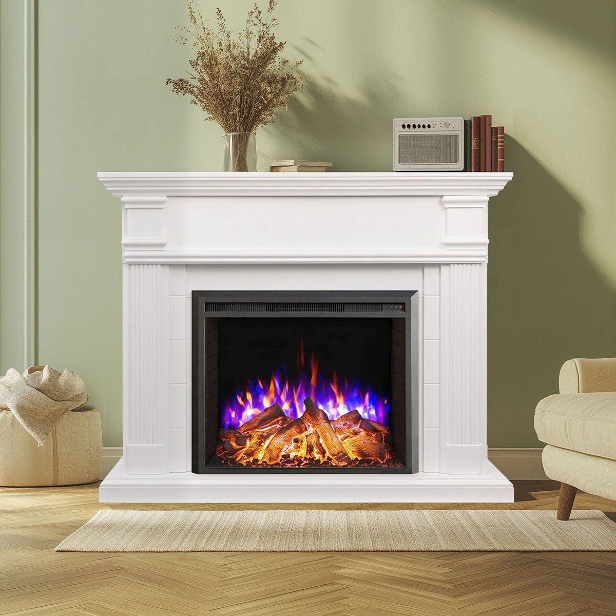 1 Moda Living George Electric Fireplace Heater White Mantel Suite with Starlight Insert - White, 1 of 5