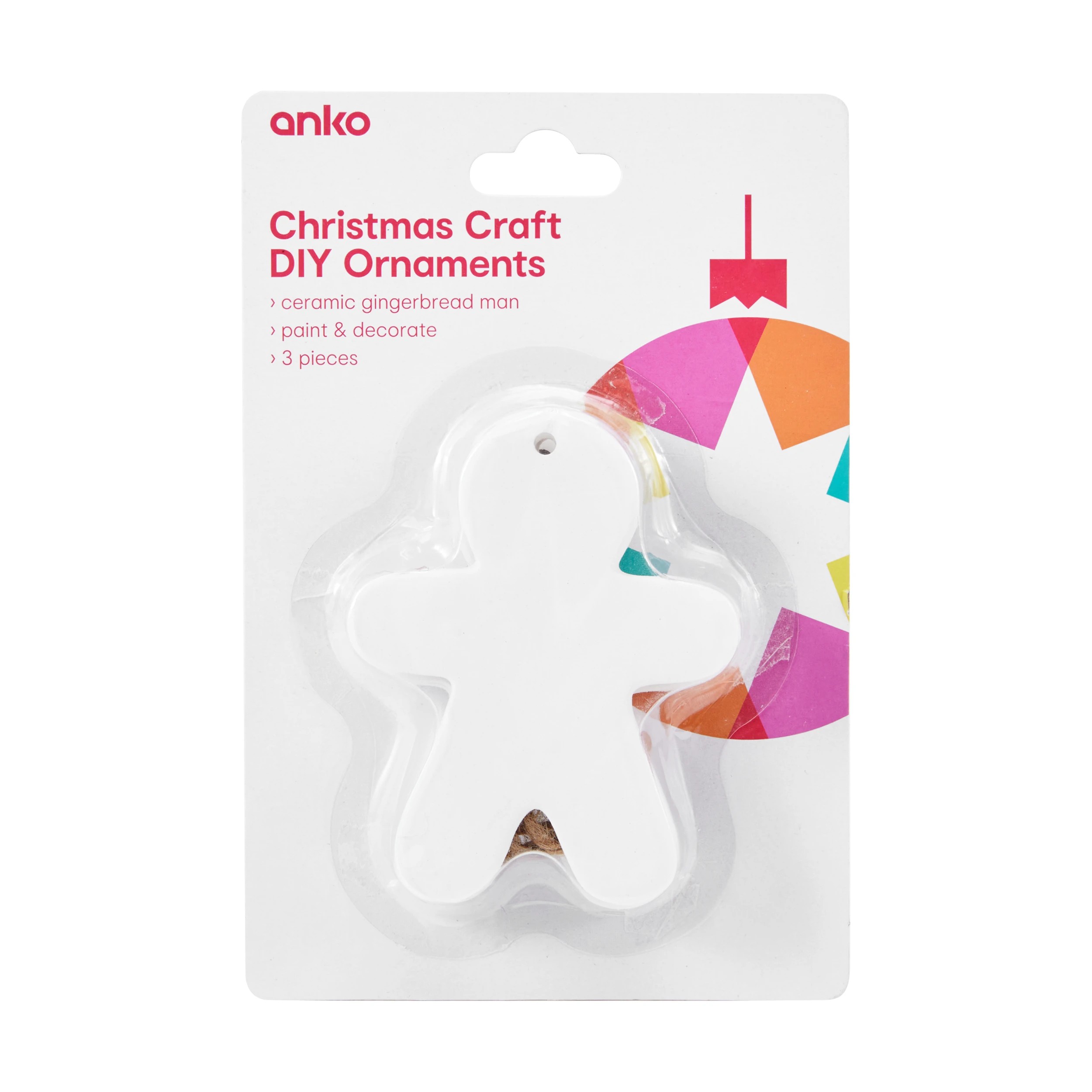 1 3 Pack Christmas Craft DIY Ornaments - Ceramic Gingerbread Man, 1 of 3