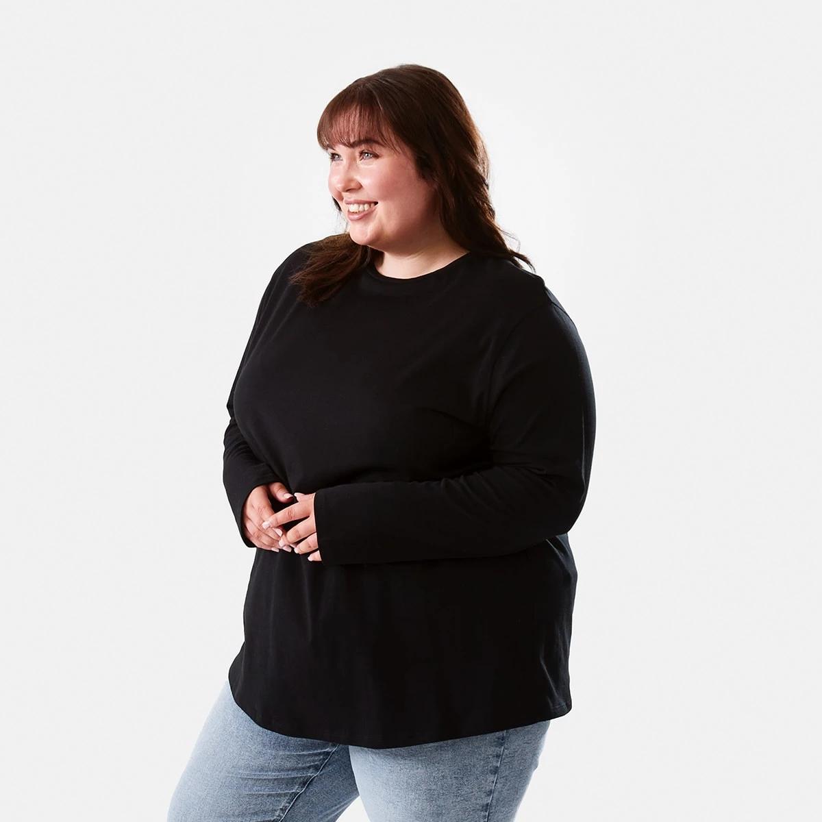 2 Curve Long Sleeve Cotton T-shirt Black, 2 of 5